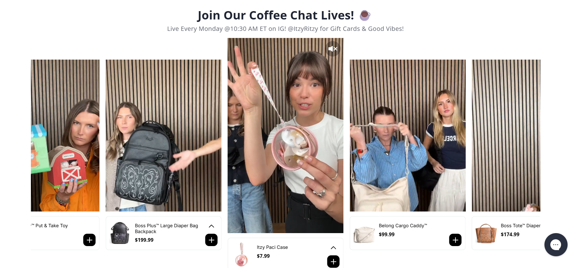 Itzy Ritzy hosting a community coffee chat to connect with moms and showcase products