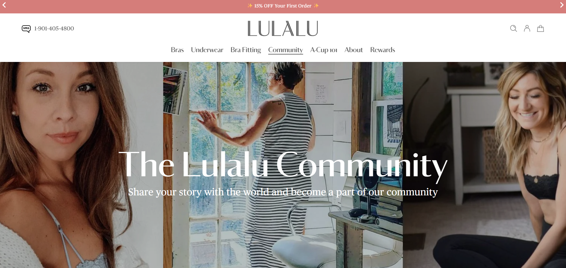 Lulalu community page featuring a customer story and brand values