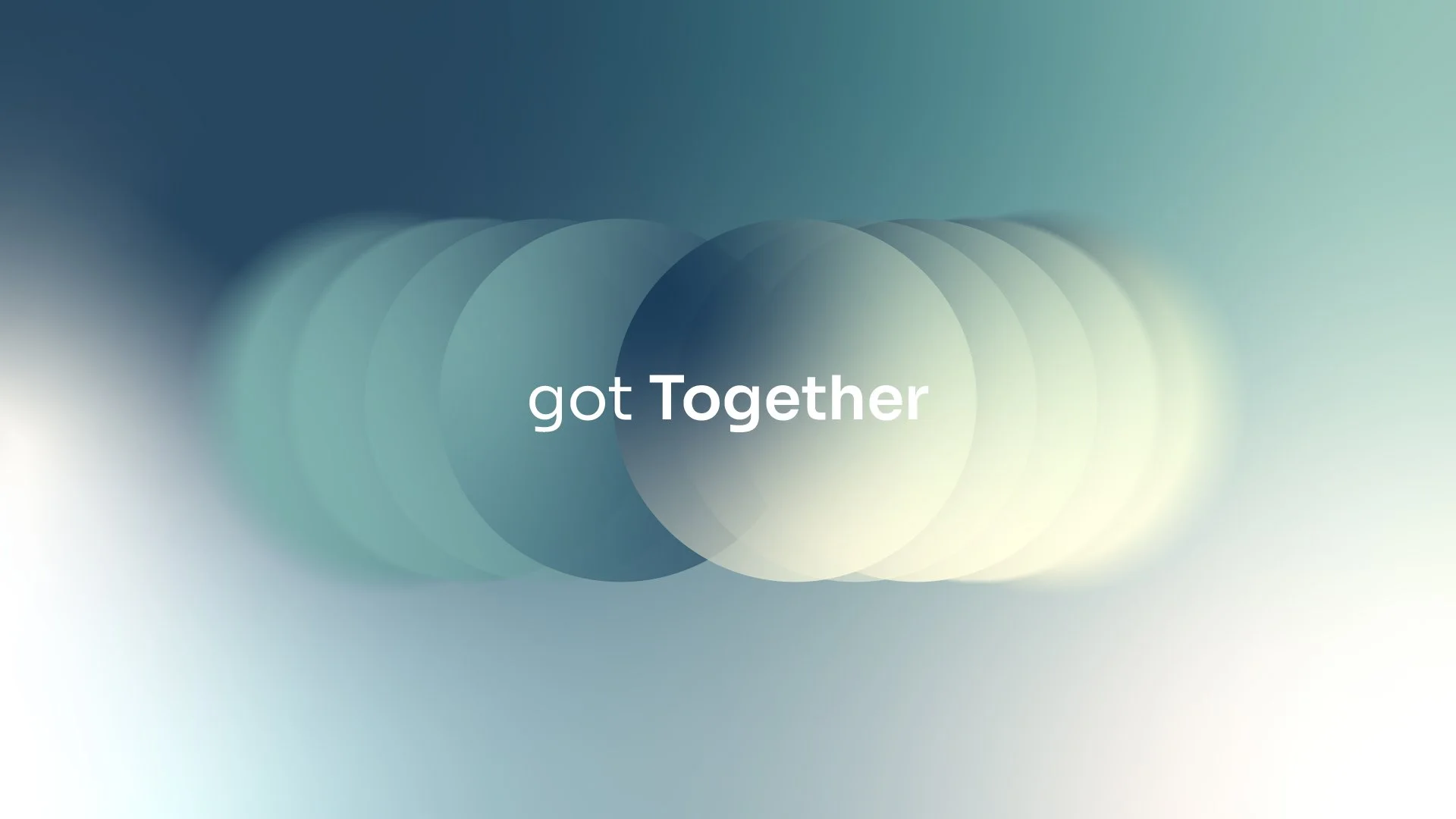 Overlapping translucent gradient circles with the text "got Together" centered on a soft teal background, designed for DOJO AI by BRUTAL Studio.