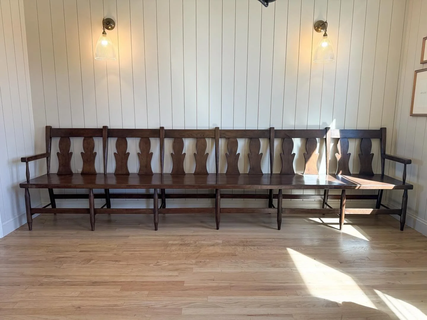 On of my favorite builds so far. A 12 foot bench, inspired by a vintage deacon&rsquo;s bench. 😍 Want one of your own??