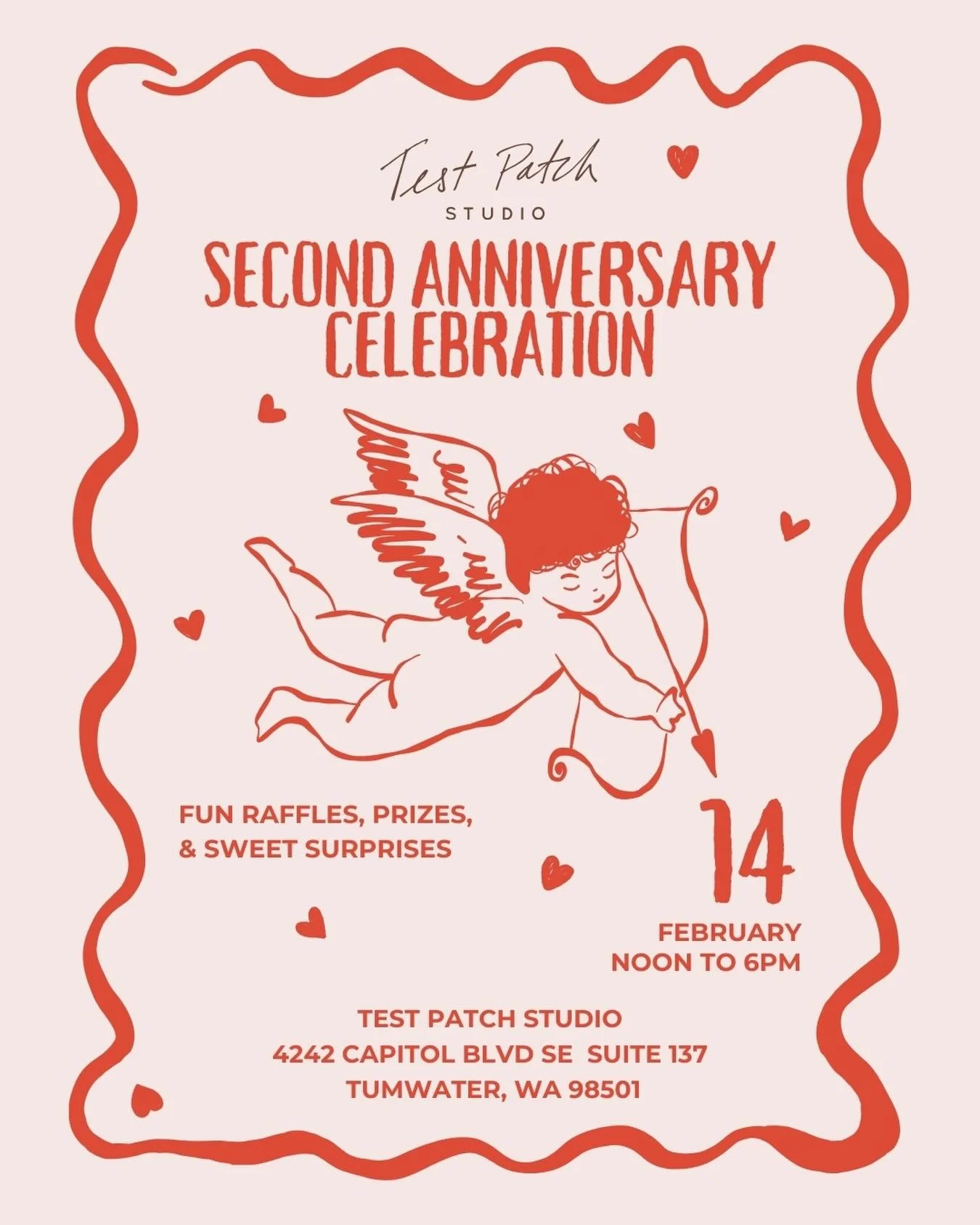 Test Patch Studio&rsquo;s second anniversary celebration! Come on over to the storefront @tumwatercraftdistrict 

Fun raffles, prizes, and sweet surprises. 

February 14th, noon to 6pm.

See you there!

~ Tiffany