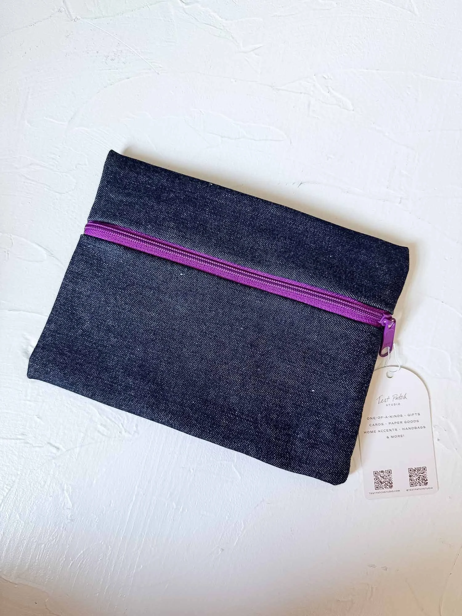 Simple Pouch (Medium) - Upcycled Denim with Purple Zipper