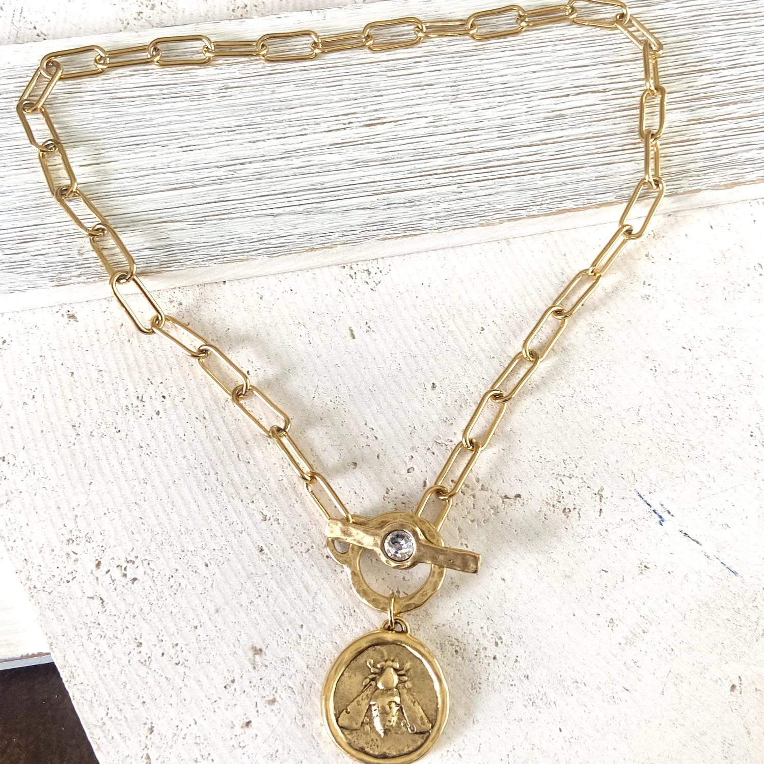 VB&Co Bee Coin Crystal Toggle Necklace