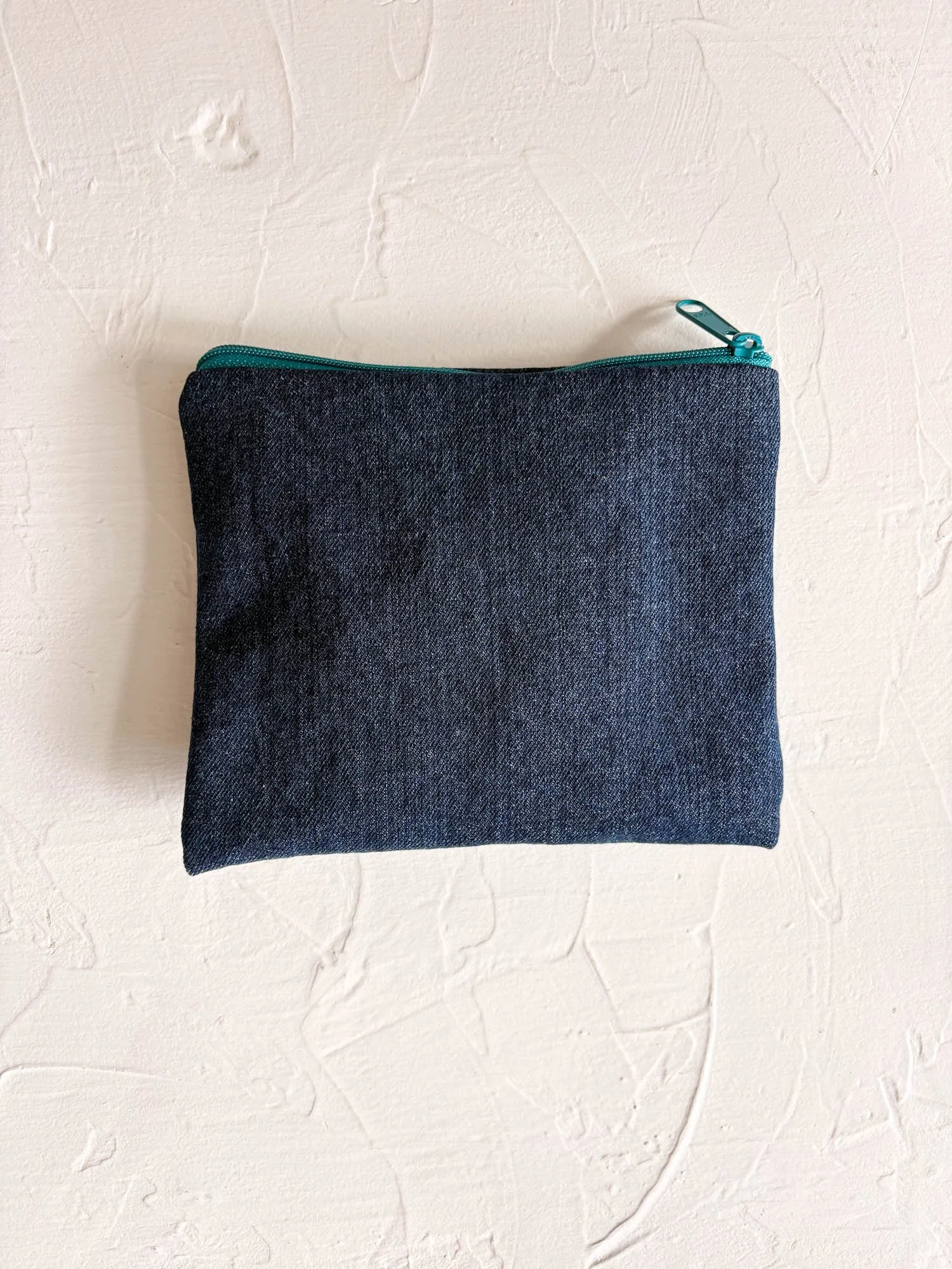 Simple Pouch (Medium) - Upcycled Denim with Teal Top Zipper