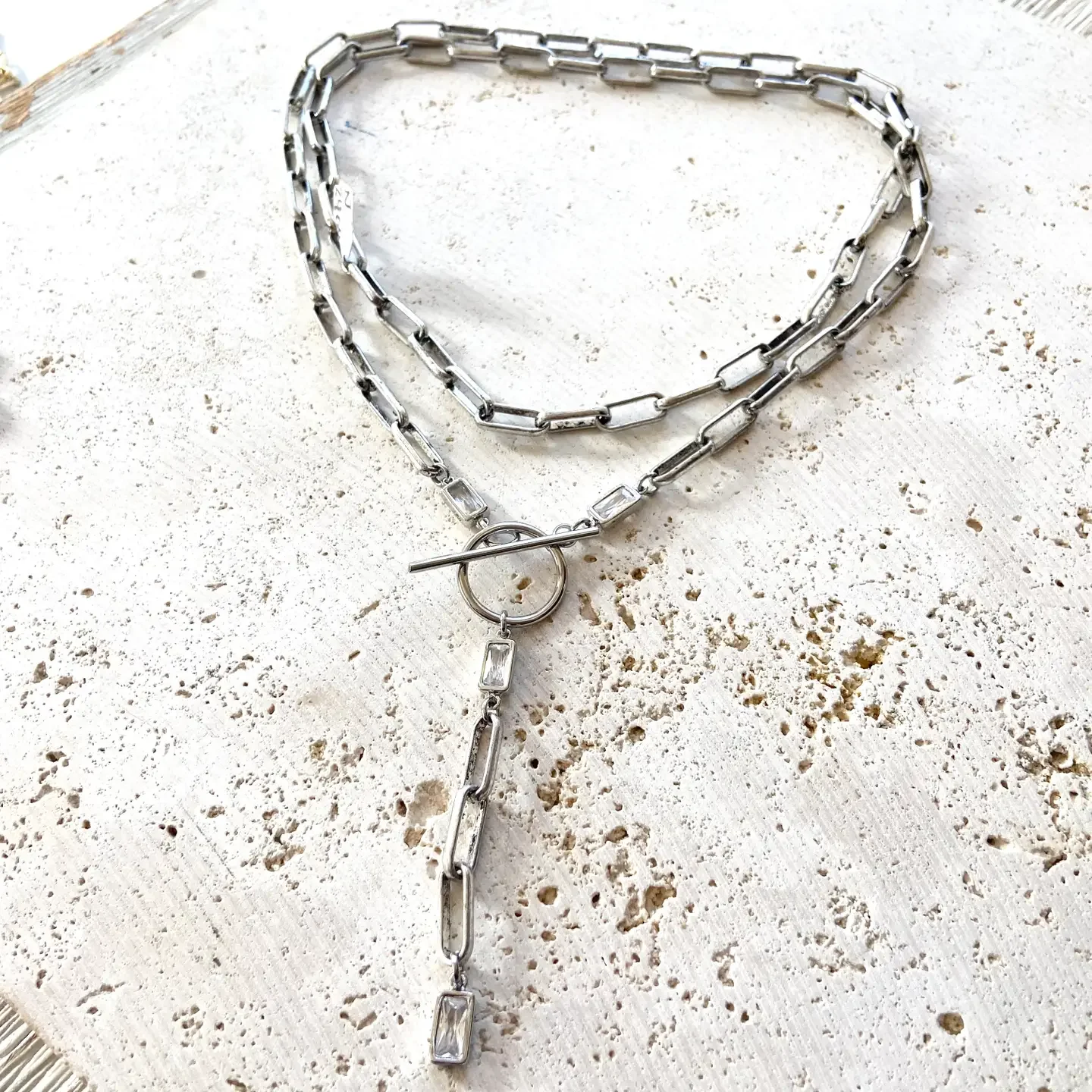 Paperclip Wrap Necklace Burnished Silver1.webp