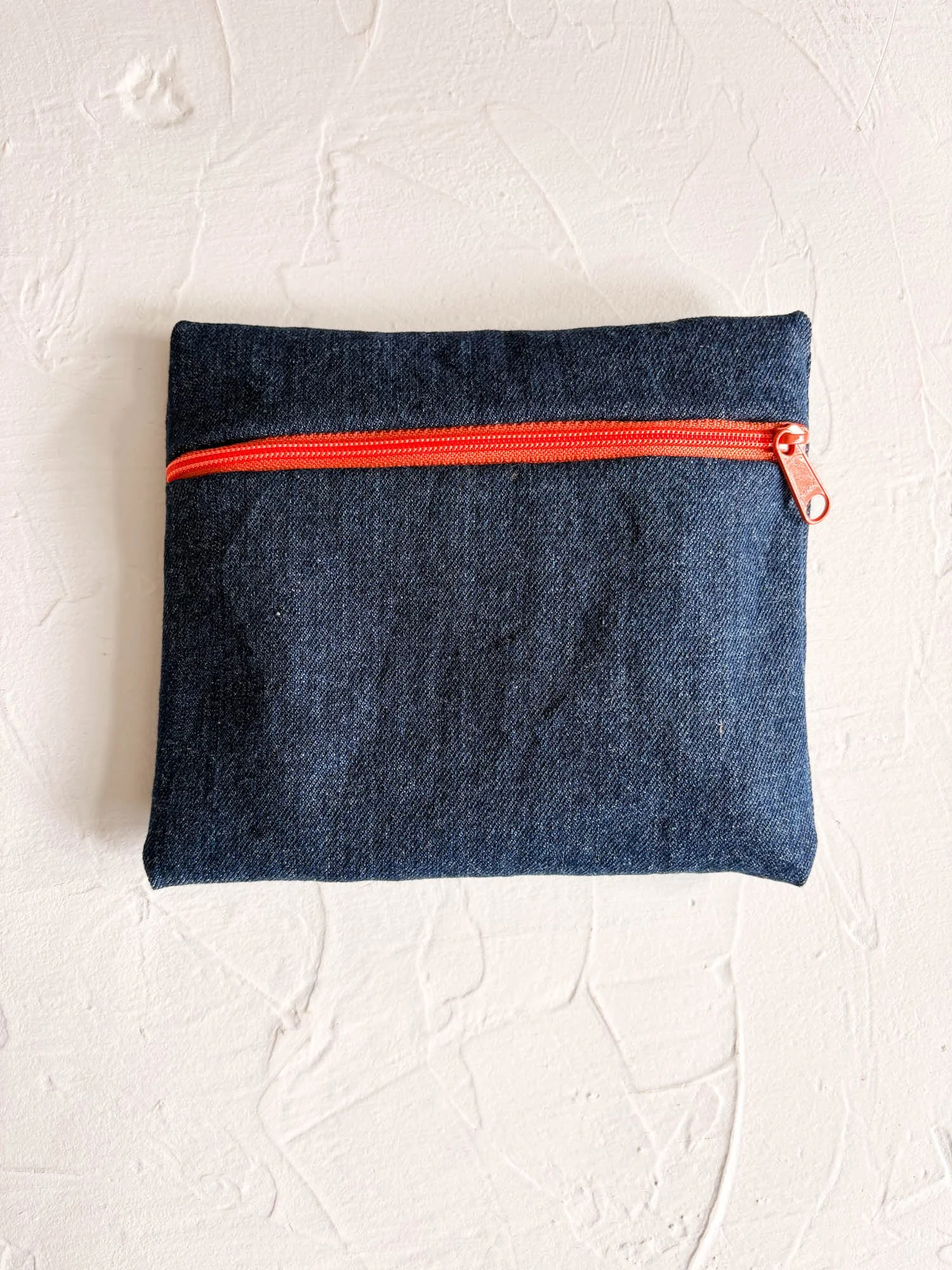 Simple Pouch (Medium) - Upcycled Denim with Orange Zipper
