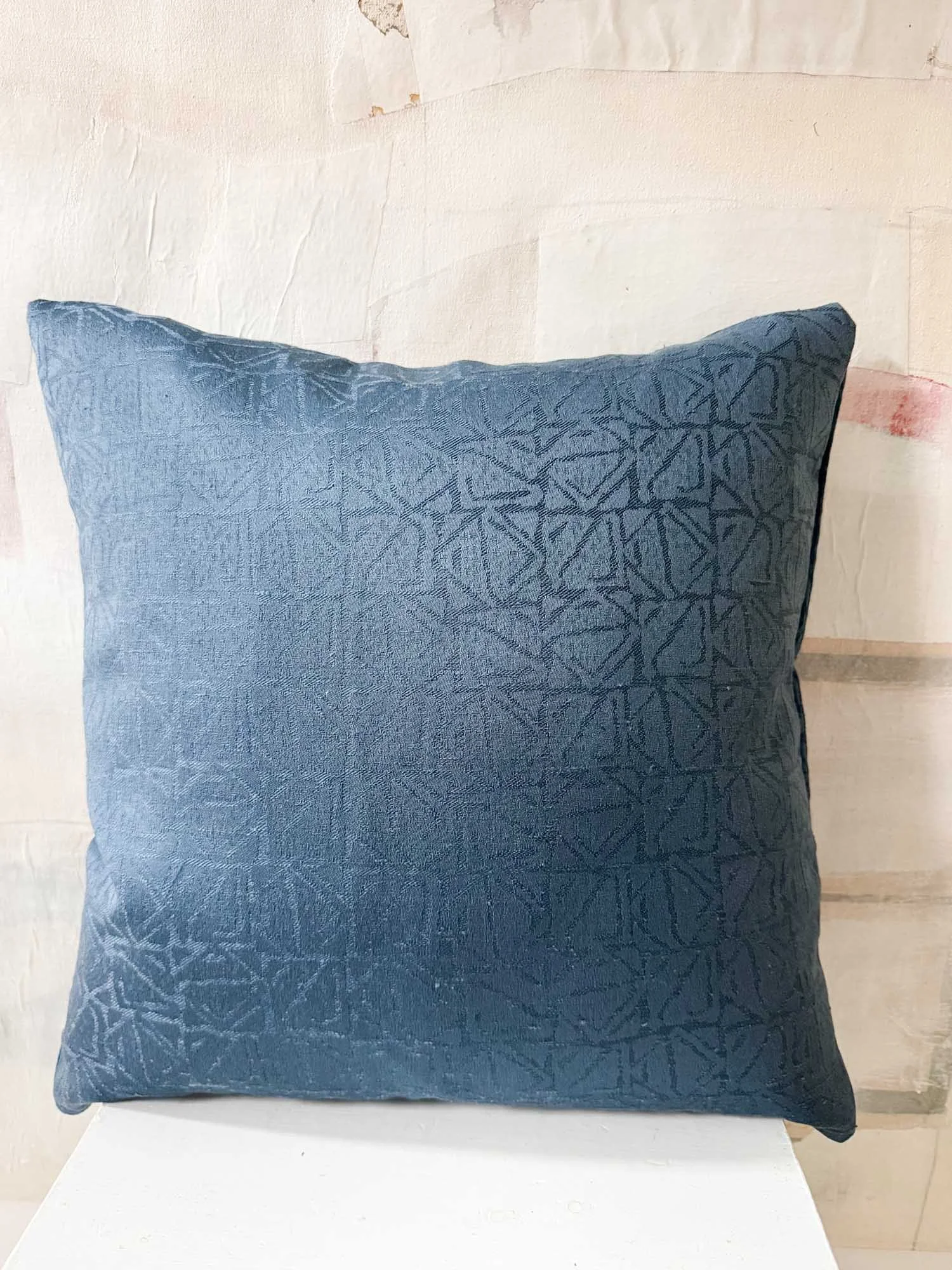 Throw Pillow Cover 20" x 20" - Vintage wool blend textured fabric- blue