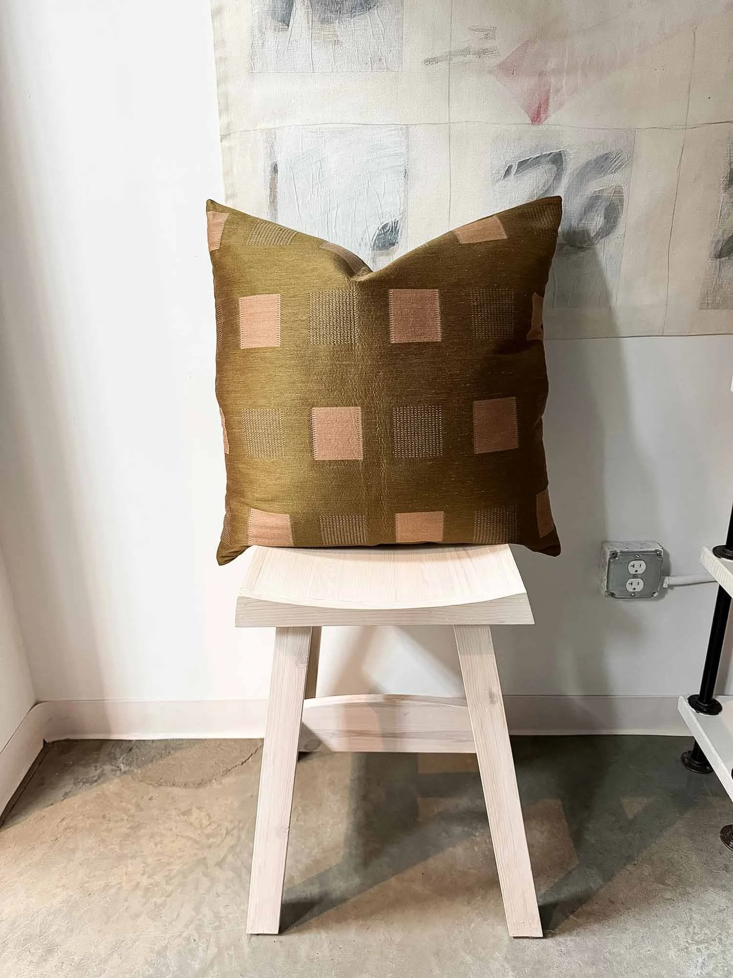 Throw Pillow Cover 26" x 26" - Textured squares design. Goldish browns and neutrals