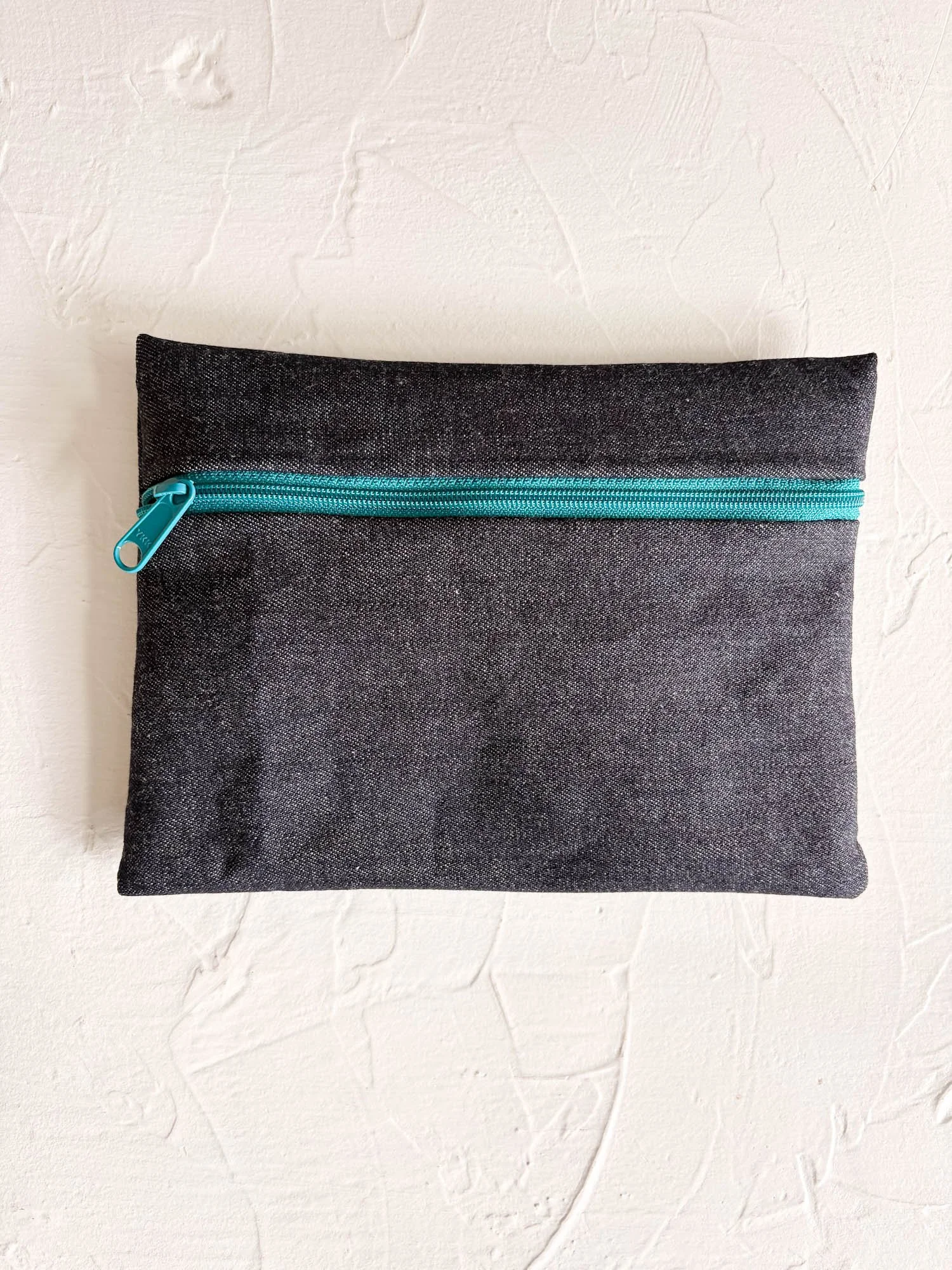 Simple Pouch (Medium) - Upcycled Denim with Teal Zipper