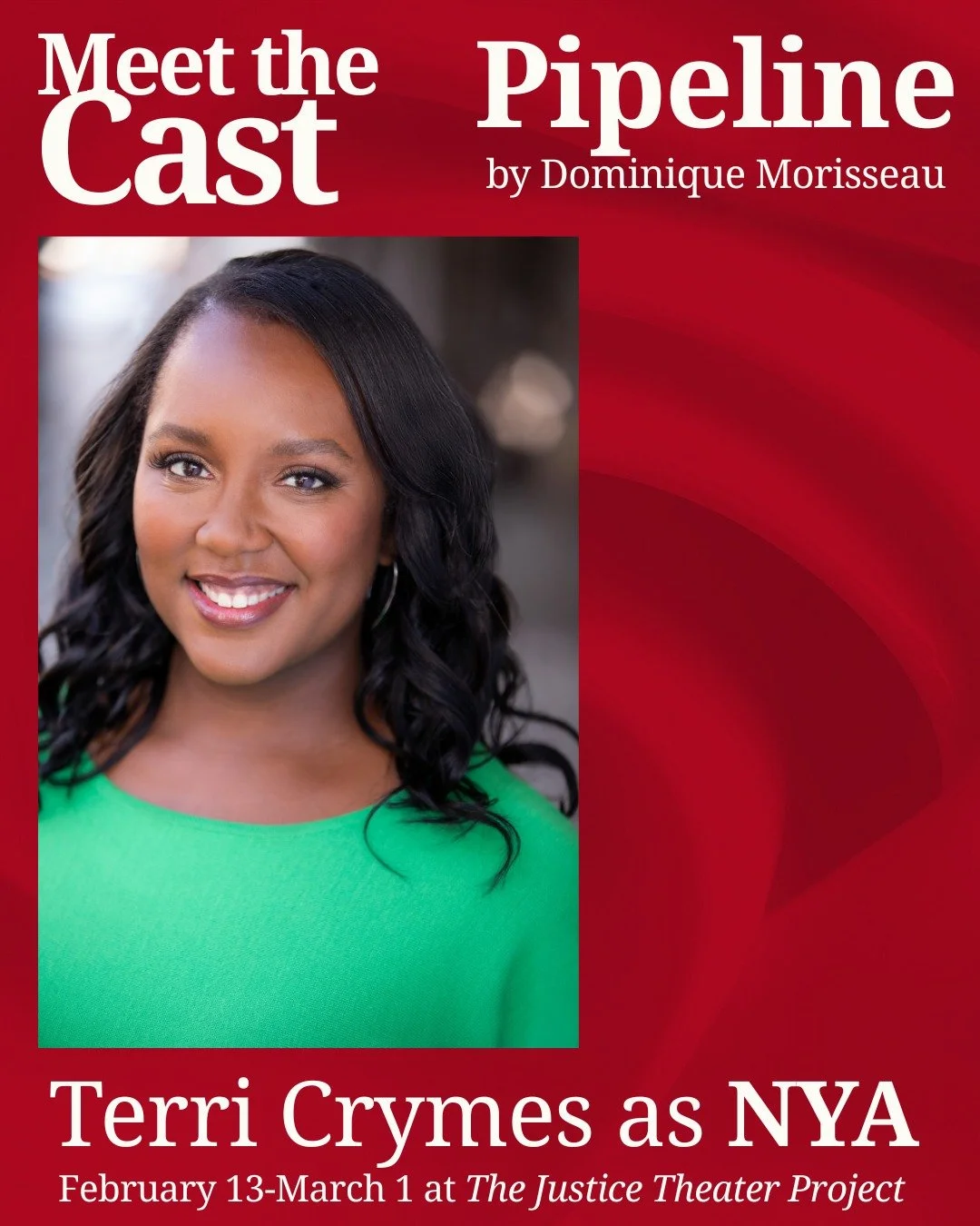 Meet the cast of PIPELINE! Opening February 13th.

We'll kick off with Terri Crymes, playing Nya.

TICKETS: https://bit.ly/JTPPipeline
LEARN MORE: https://bit.ly/JTPPipelineInfo

Terri Crymes (Nya) is a stage and film actress known for her dynamic pr