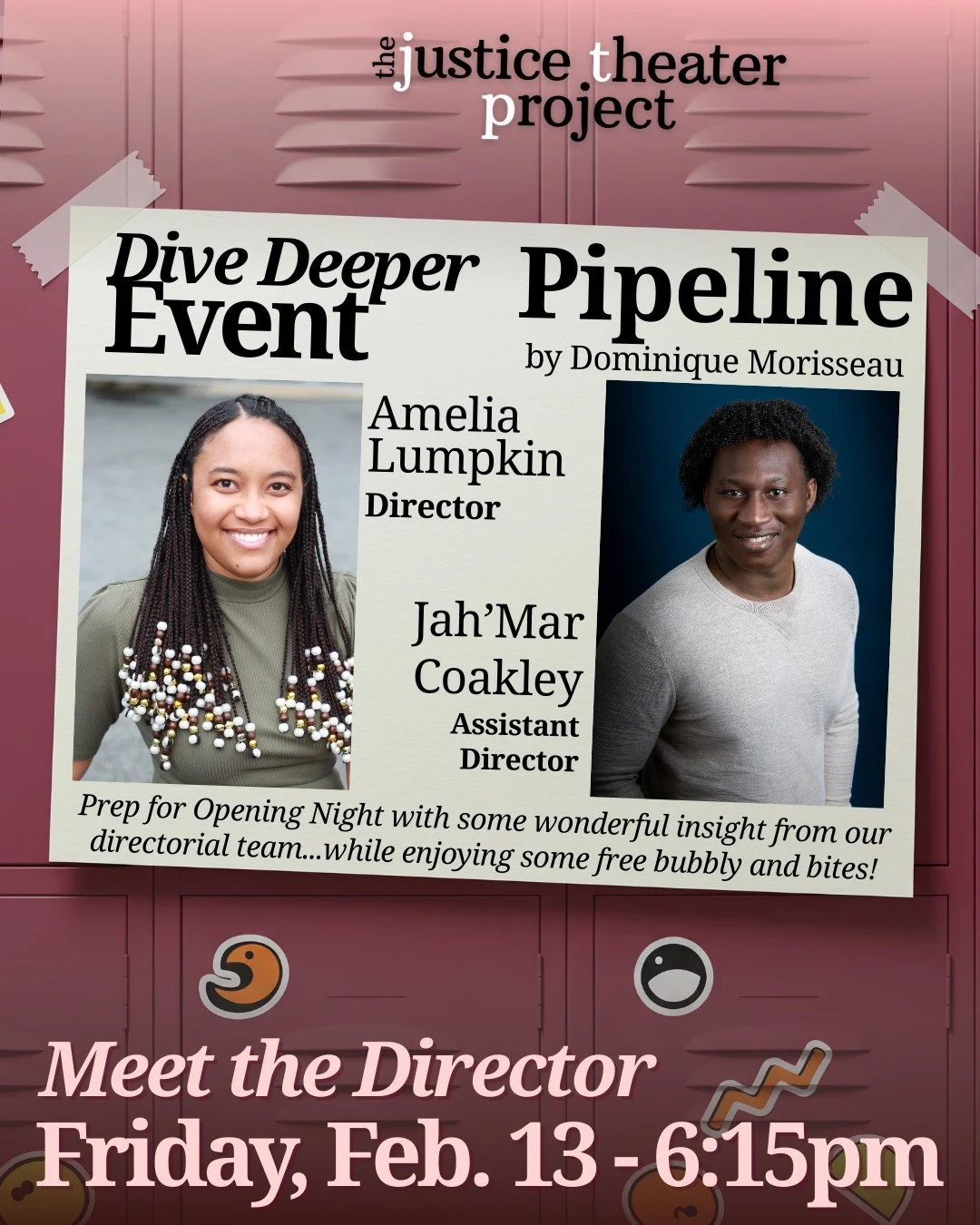 We are ONE WEEK away from the opening of PIPELINE by Dominique Morisseau!

TICKETS: https://bit.ly/JTPPipeline
LEARN MORE: https://bit.ly/JTPPipelineInfo

On Opening Night you can get the most out of your experience by joining director Amelia Lumpkin