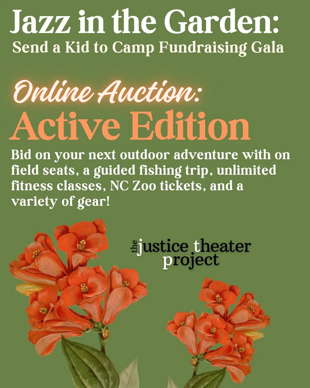 Our next batch of auction items is for our active and outdoor enthusiasts!

Bid on NC Courage field seats, a guided saltwater fishing trip, two weeks of unlimited fitness classes at YoBa Studio, NC Zoo tickets, and beach-day essentials including a Sh