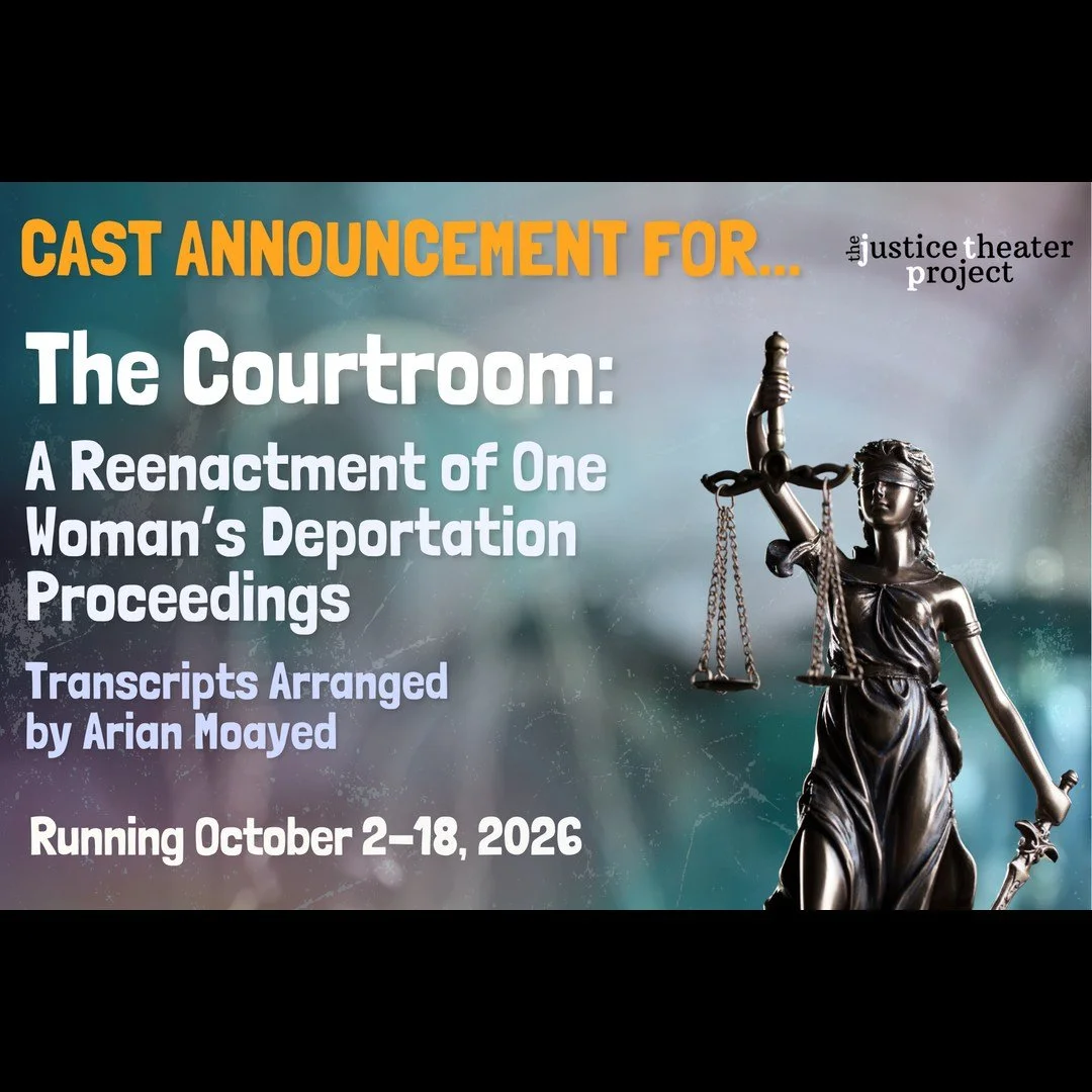 ⚖📣CAST ANNOUNCEMENT📣⚖

The Justice Theatre Project is excited to announce the cast for "The Courtroom: A Reenactment of One Woman's Deportation Proceedings," transcripts arranged by Arian Moayed. Congratulations to all, and a big thank yo