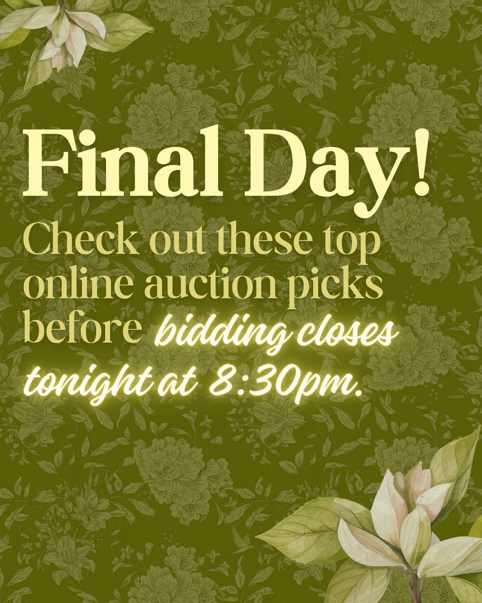It's the FINAL DAY of our annual fundraising auction!

You can bid from your couch or come join us at our Jazz in the Garden: Send a Kid to Camp Fundraising Gala tonight at 7:30pm 😊 Join us for a lovely dinner, live entertainment, and all around goo