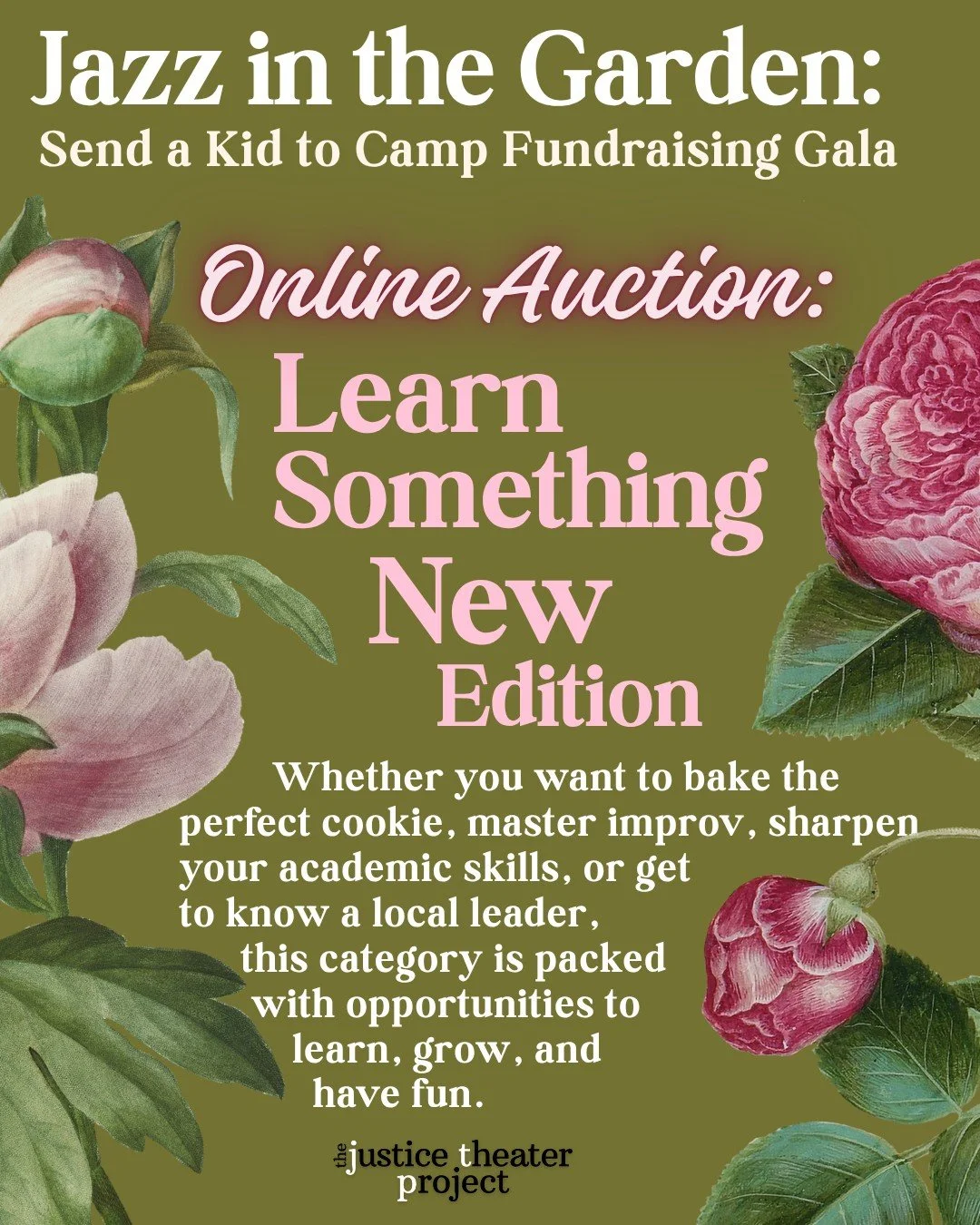 Our next batch of auction items is for those who want to learn something new!

Whether you want to bake the perfect cookie, master improv, sharpen your academic skills, or swap ideas with a local leader, this category is packed with opportunities to 