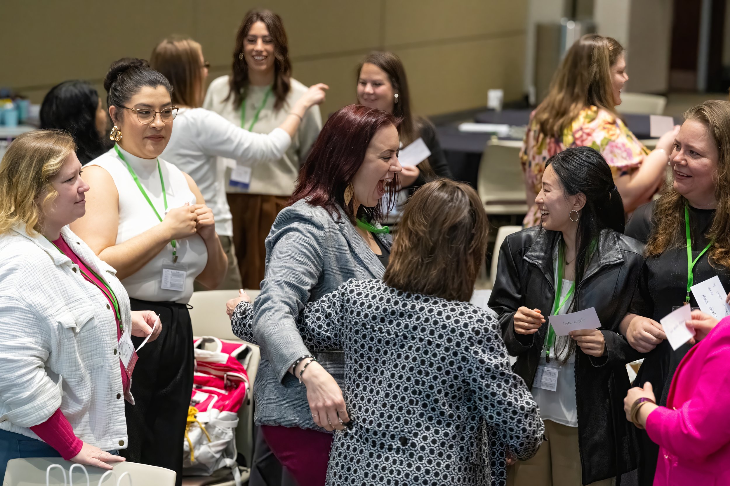 Attendees link arms