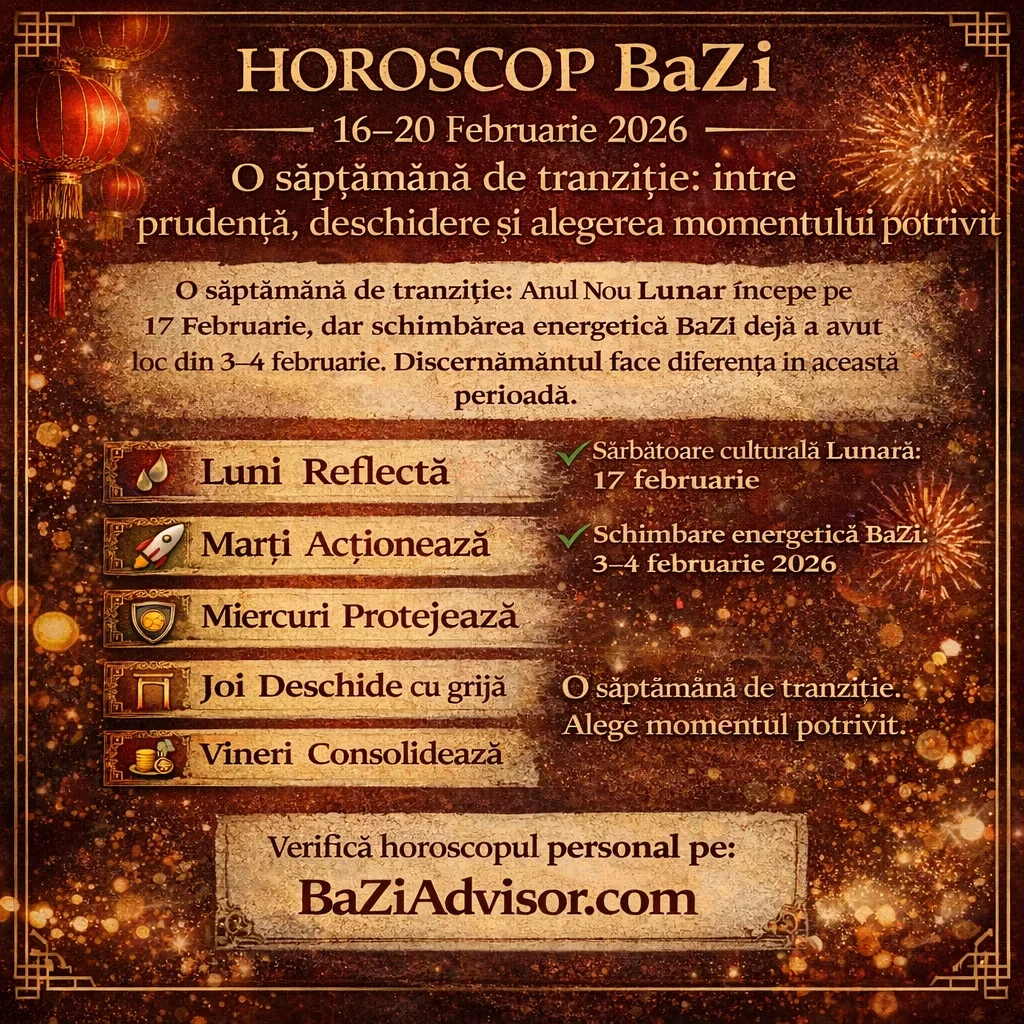 Horoscop BaZi - Săptămâna 16–20 Februarie 2026