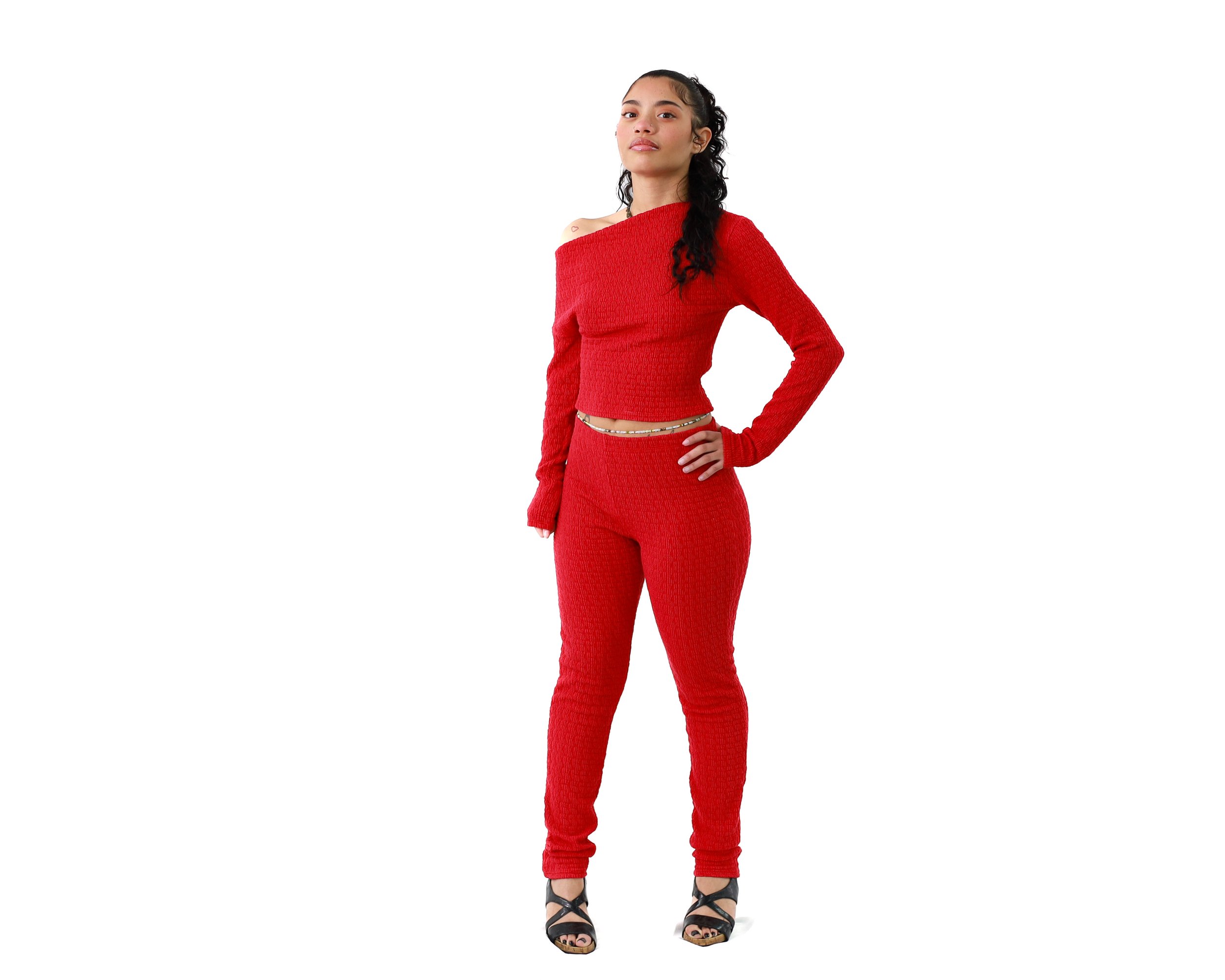 True Red Off the Shoulder Two Piece set