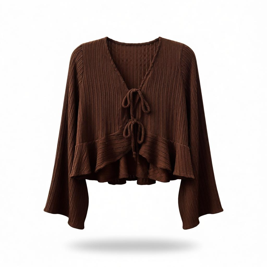 Cocoa Ruffle Tie Cardigan