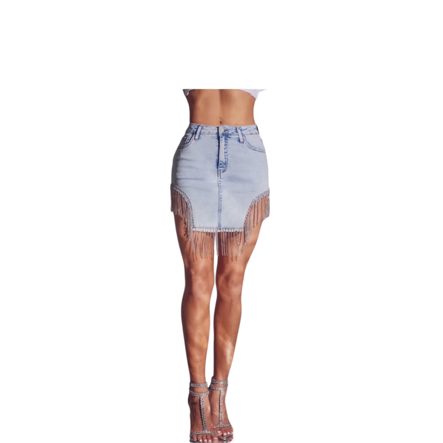 Light Up the Night Denim Fringe Skirt