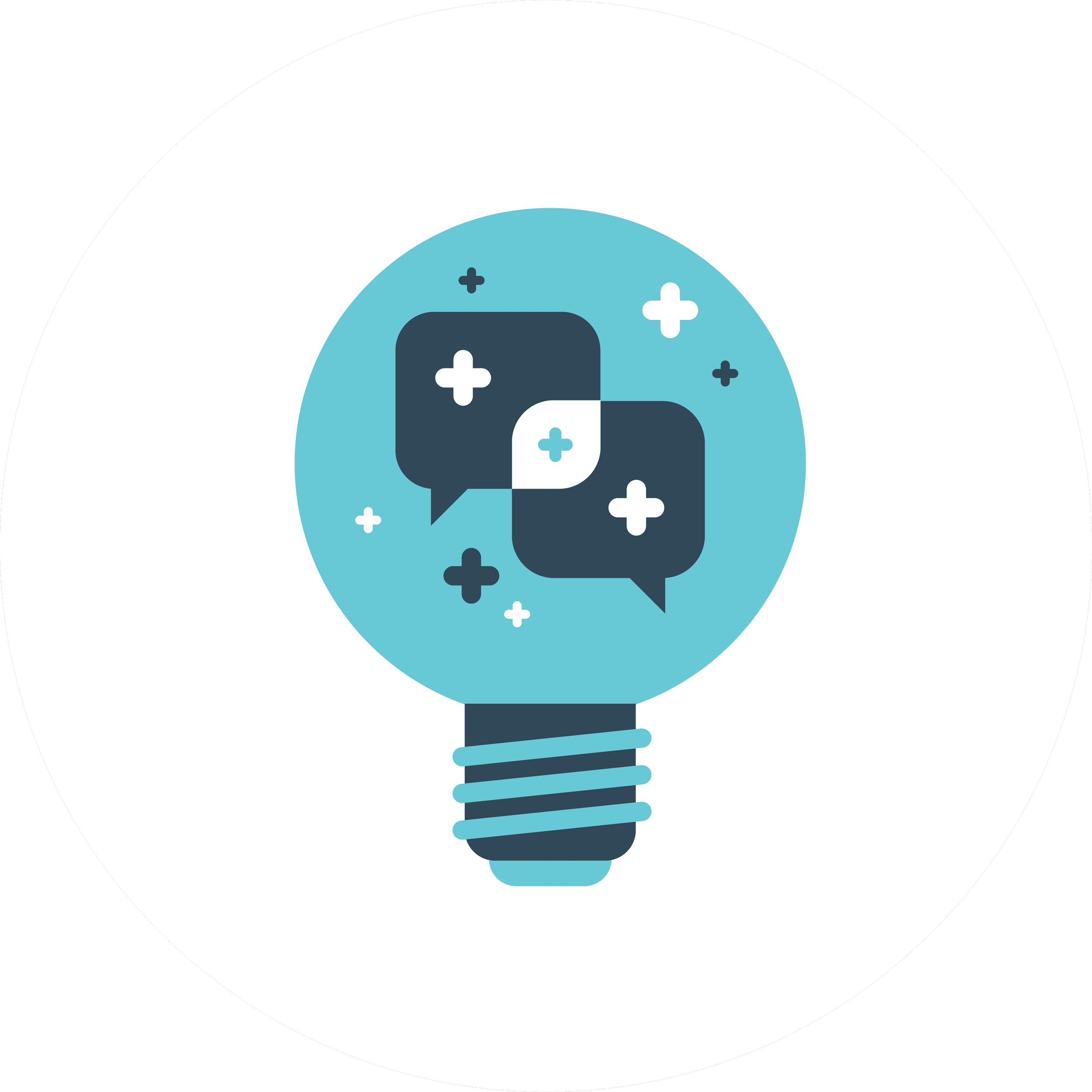 bright blue lightbulb with conversation bubbles inside