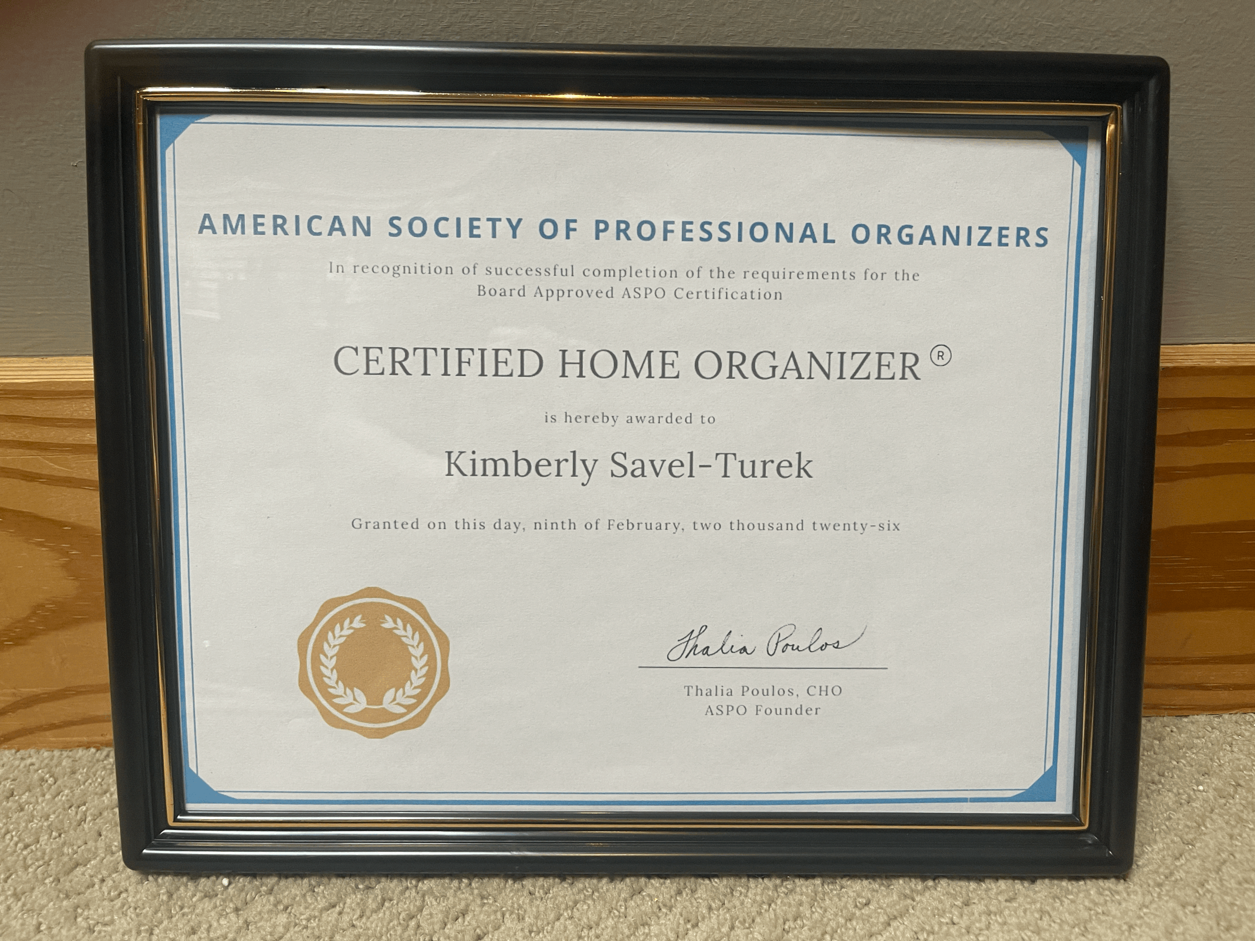 Certified Home Organizer® through the American Society of Professional Organizers (ASPO)