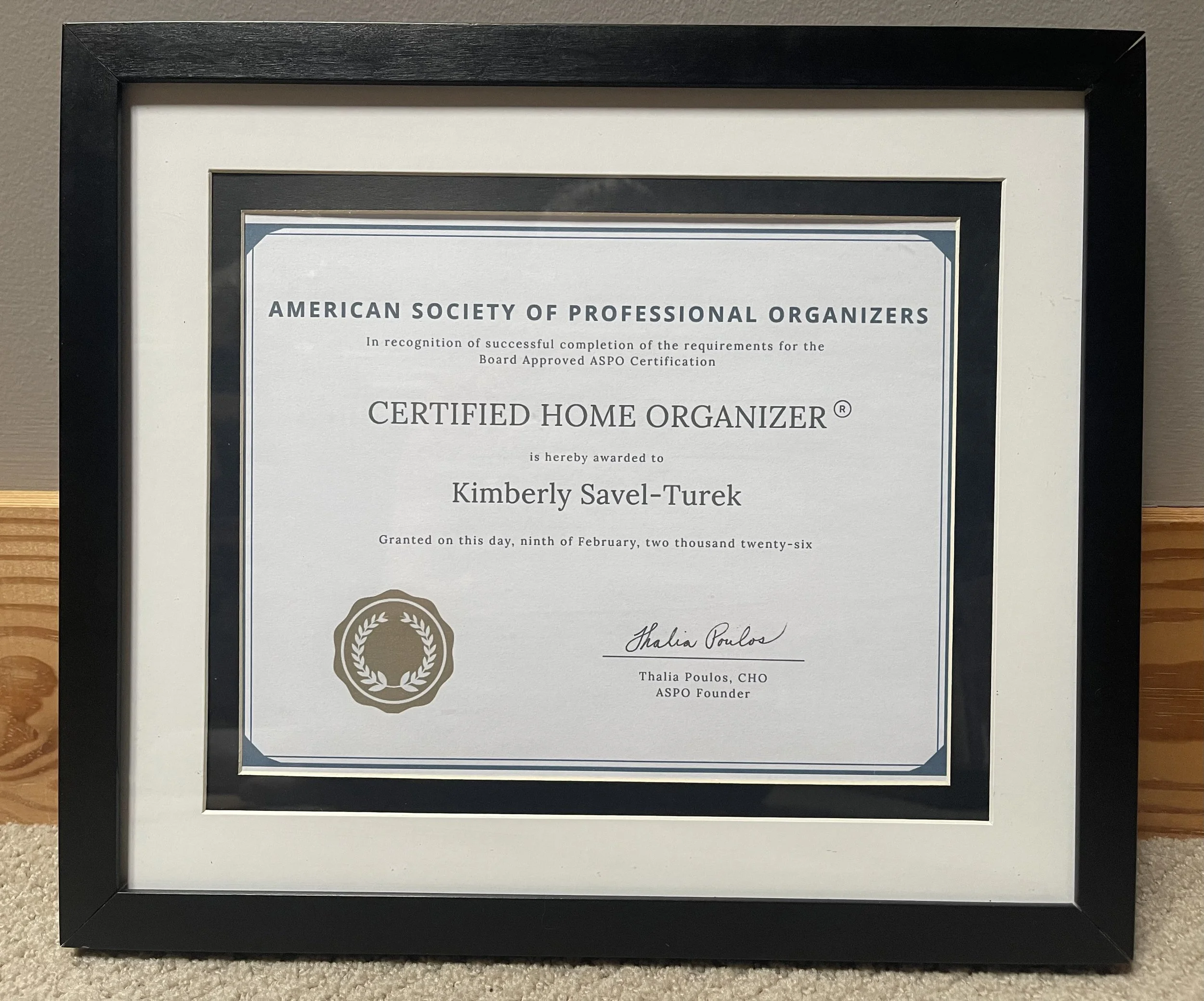 Certified Home Organizer® through the American Society of Professional Organizers (ASPO)