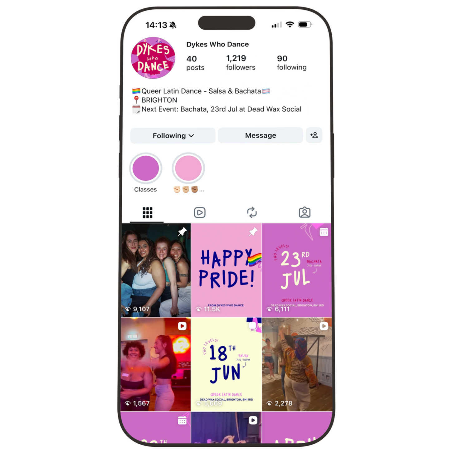 Block colour posts highlight the next save the date. Different colours highlight whether it is salsa/ bachata or a one off dance event.