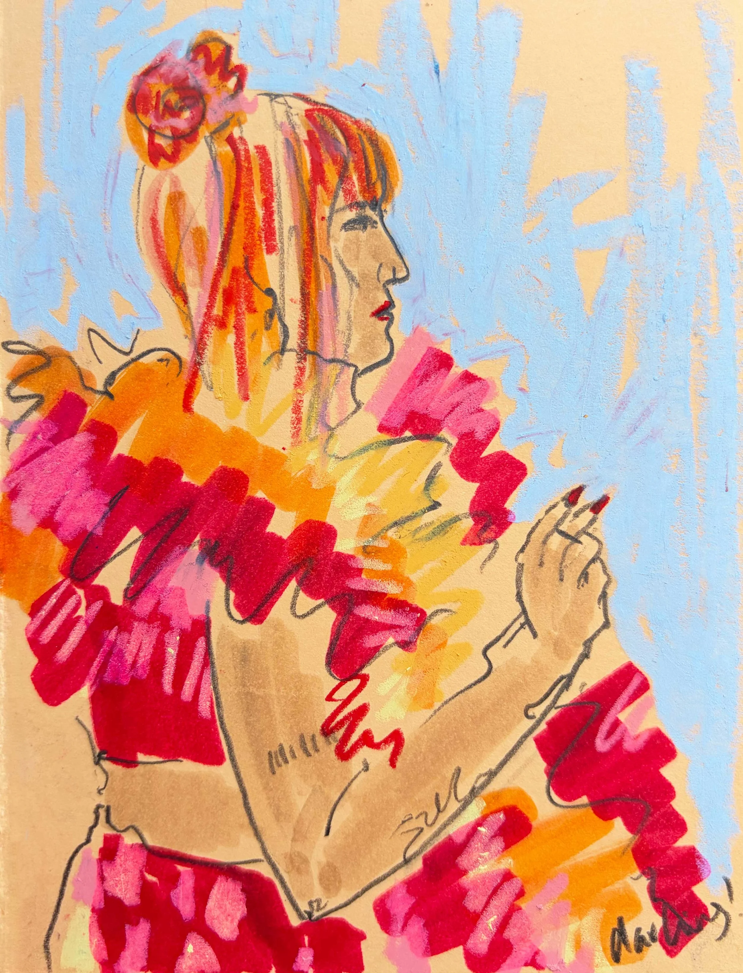 I discovered a love of drawing feather boas!