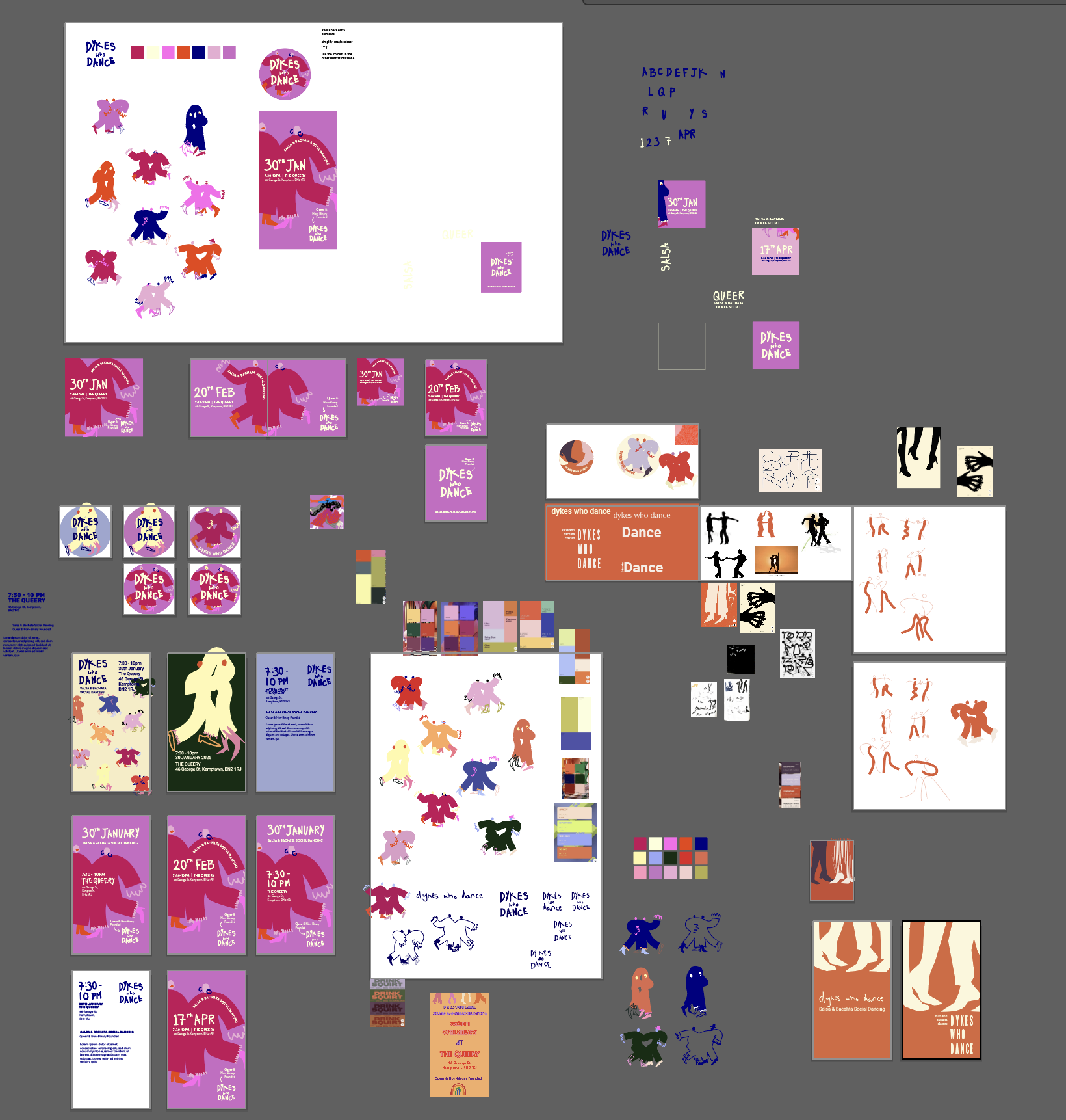 The illustrator board behind the designs for Dykes who Dance.... sometimes the most interesting bit!