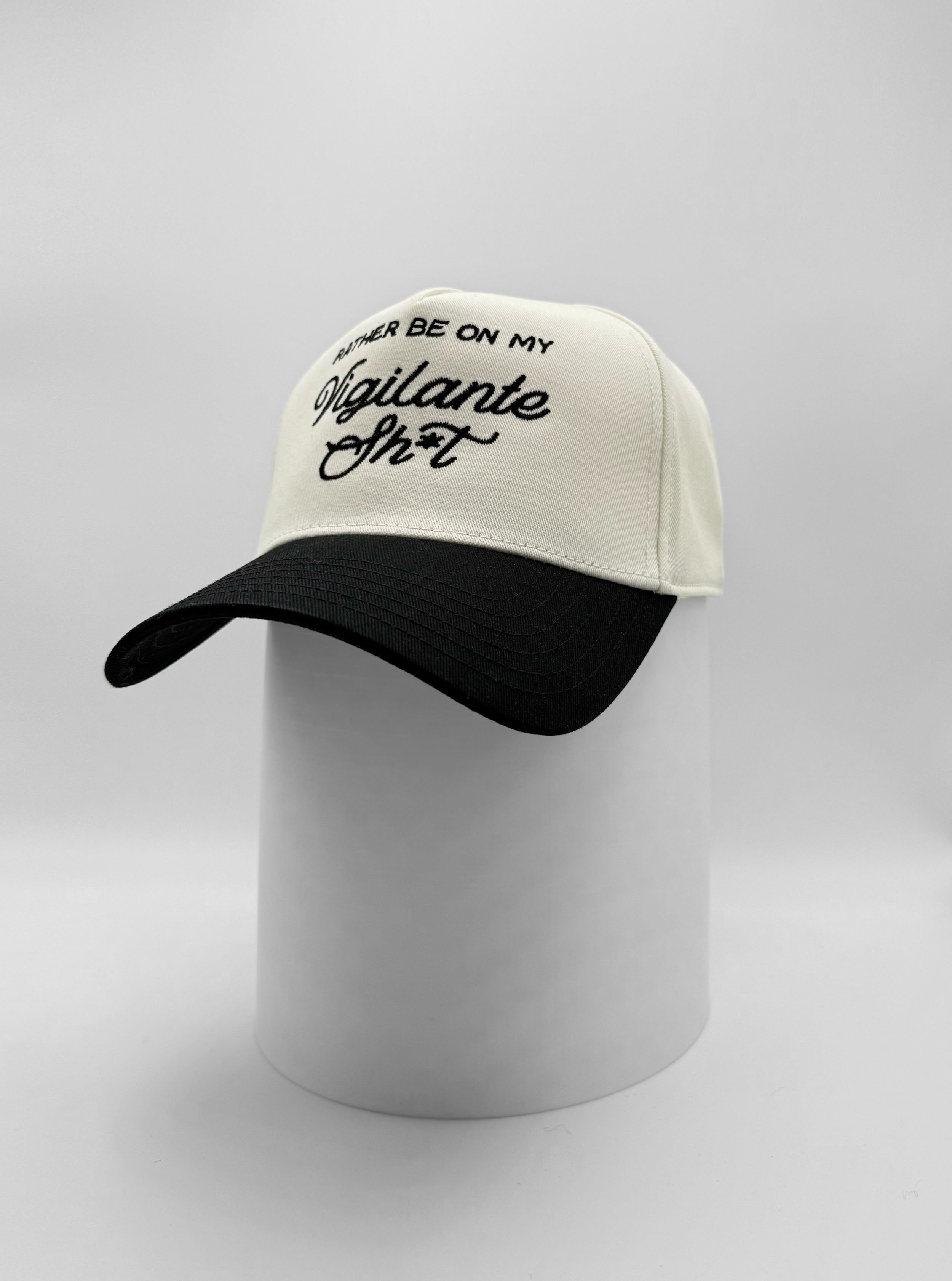 Black and cream embroidered “I’d Rather Be on My Vigilante Shit” hat – Taylor Swift inspired cap.
