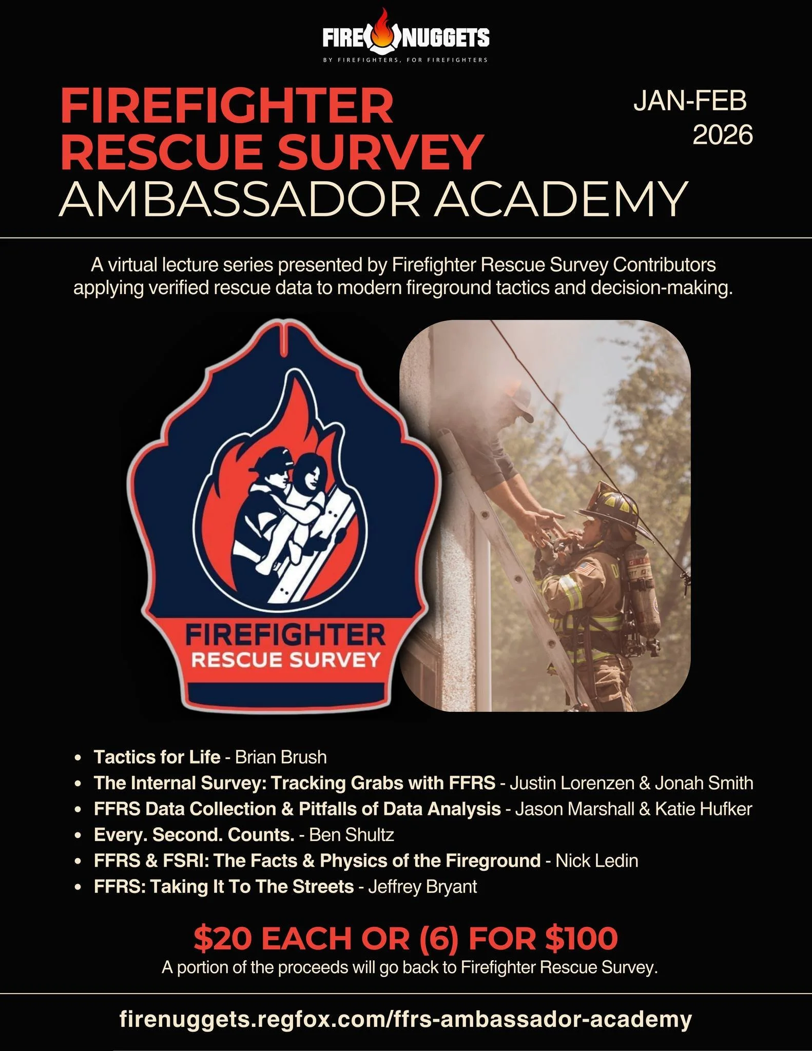Just added! 

FireNuggets is partnering with @firefighterrescuesurvey  contributors to present the first Firefighter Rescue Survey Ambassador Academy! 

This 6-part virtual lecture series will help you apply verified rescue data to modern fireground 