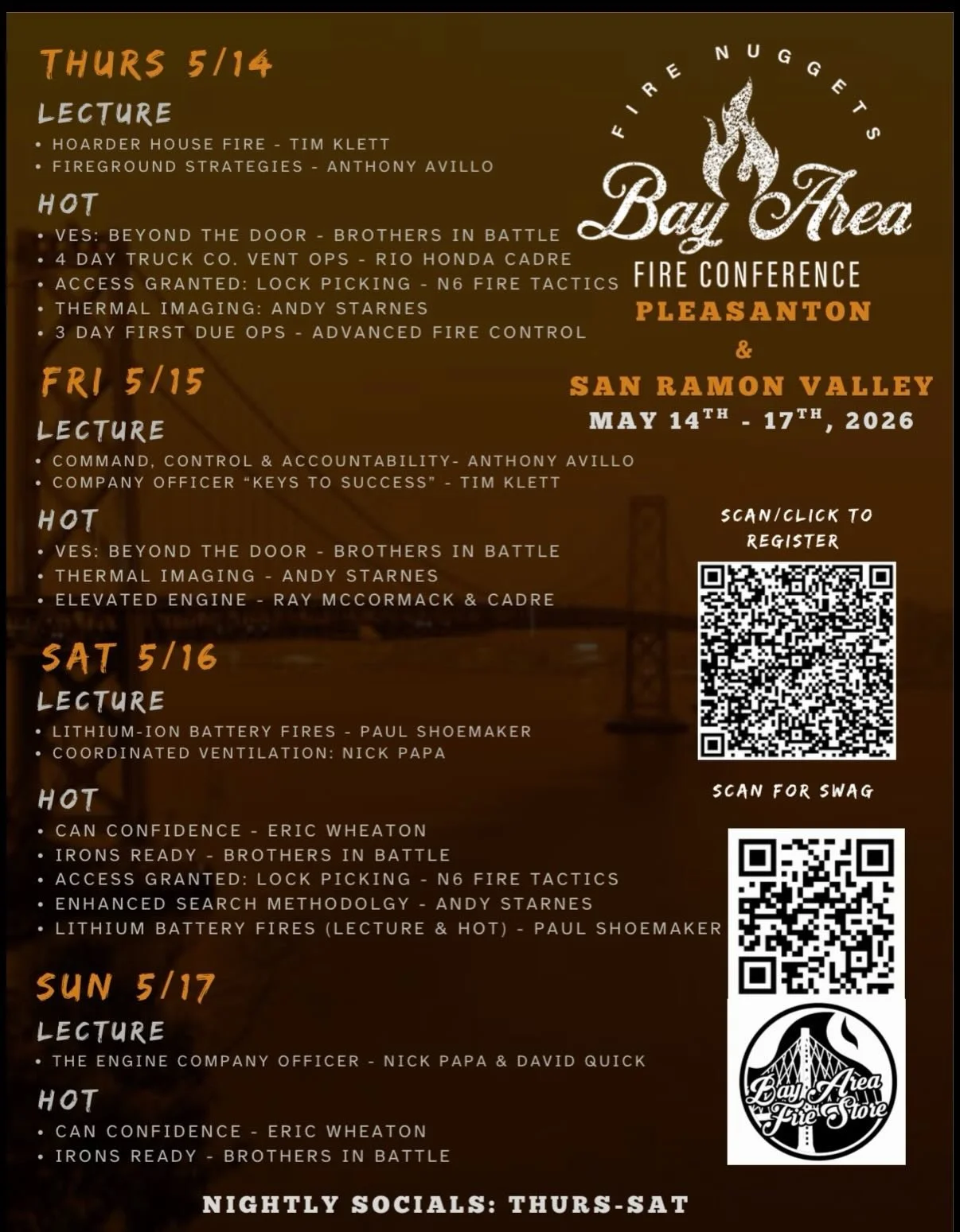 🚒 Alrighty, Cali &mdash; the time has come! 🇺🇸

Registration is officially open for the Bay Area Fire Conference 2026, held in Pleasanton and the San Ramon Valley, California.

We&rsquo;ve put together a stacked lineup of training for everyone &md