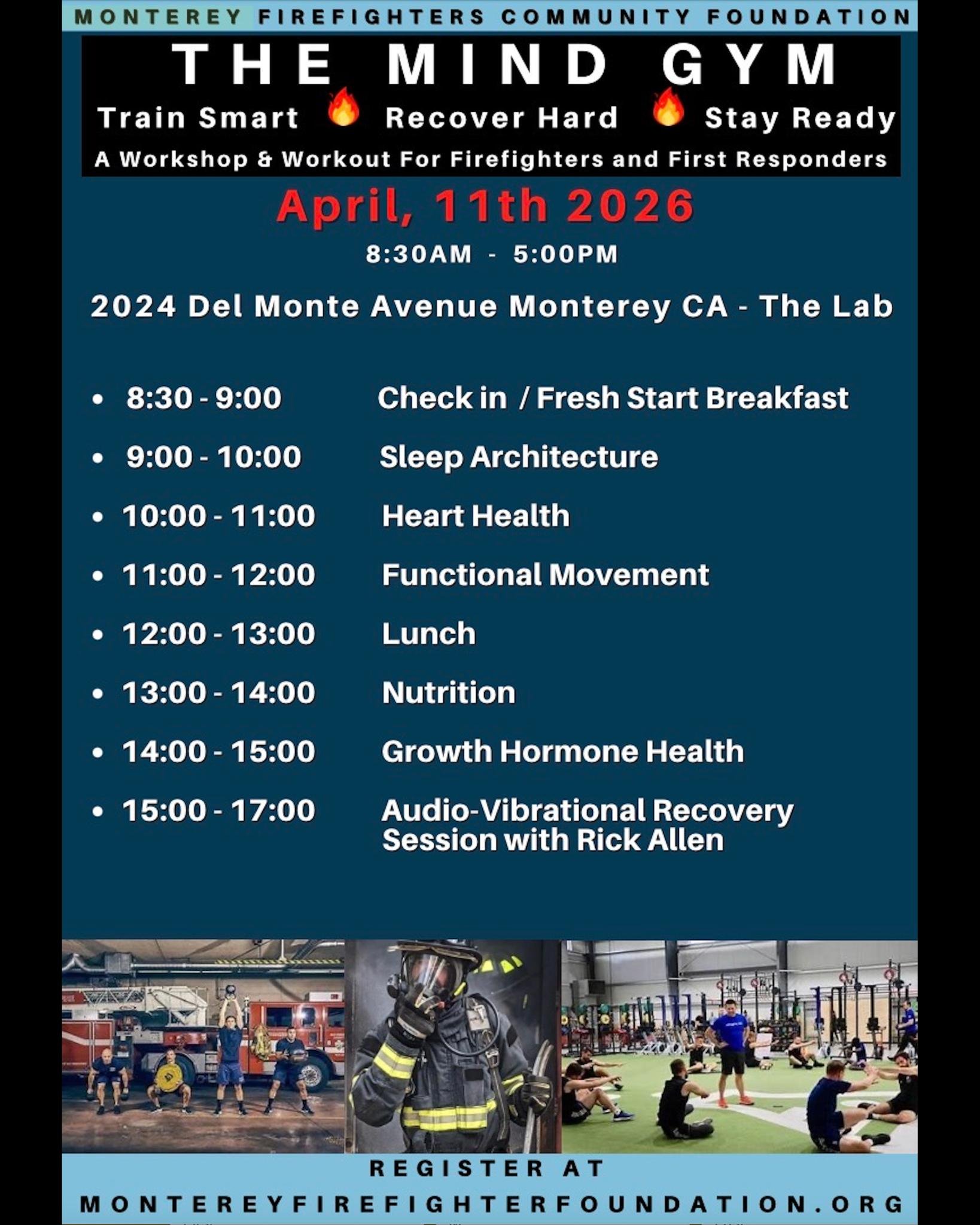 The @montereyfirefighter_foundation is hosting THE MIND GYM next month, April 11 in Monterey, CA! This FREE event focuses on resilience, recovery, and performance. Attendees will enjoy breakfast, lunch, and movement sessions! 

Special Guest: Rick Al