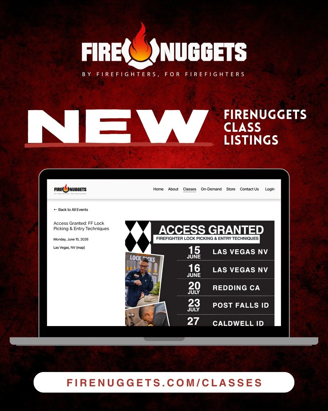 @n6firetactics  is bringing their Access Granted: Firefighter Lock Picking &amp; Entry Techniques class to Las Vegas, Redding (CA), Post Falls (ID), Caldwell (ID), and Monterey (CA) this summer! 

New classes just posted on our website! 
Check it out