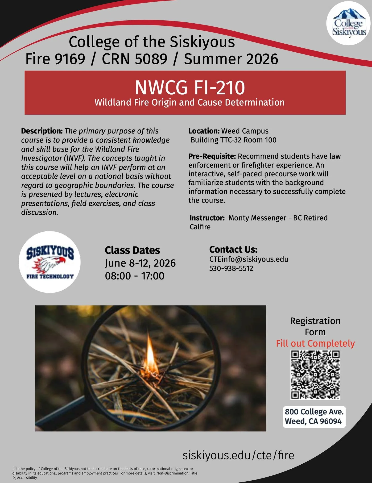 Last minute class addition! This Wildland Fire Origin and Cause Determination class  with @siskiyous_fire_tech  starts next week in Weed, CA! 🔥🔥🔥

https://www.firenuggets.com/classes/nwcg-fi-210-wildland-fire-origin-and-cause-determination