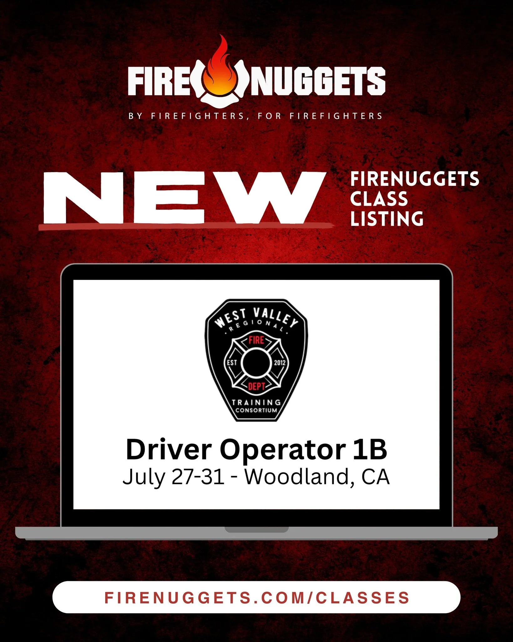Driver Operator 1B📍Woodland, CA

We just added this certification course hosted by West Valley Regional Fire Training Consortium - this class runs at the end of next month! 

As always, find classes on our website! 
Direct link: https://firenuggets.