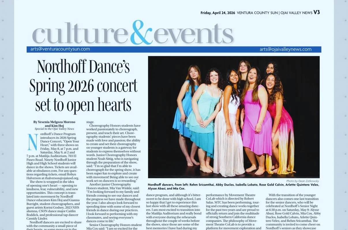 Thank you 🙏 @ojaivalleynews and @yesy_.mm for publishing this article about our dance🕺 💃 concerts this coming weekend! Tickets 🎟️ now @ nhsdance.com; link in bio on IG