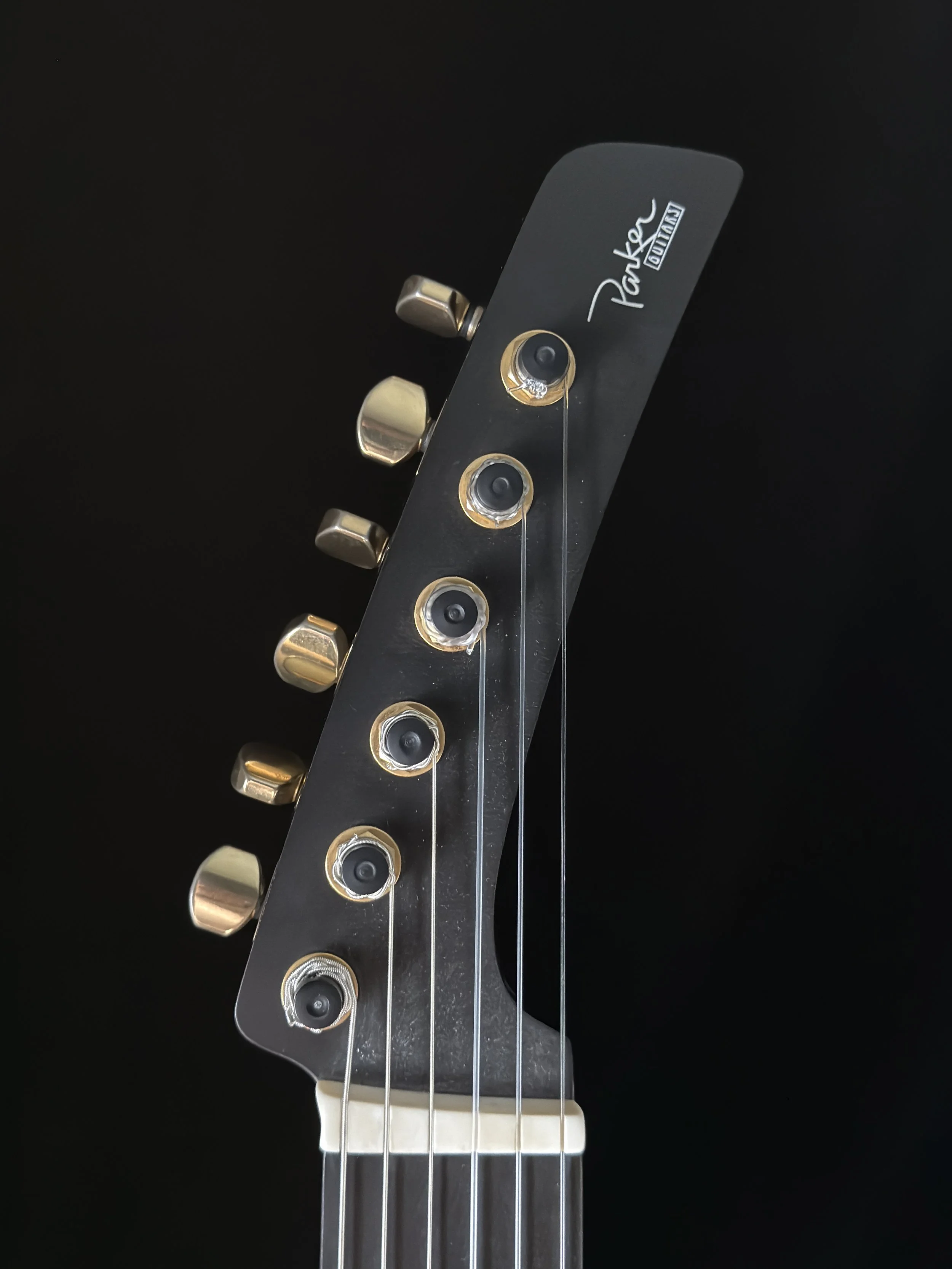 Parker Fly Nylon showing headstock