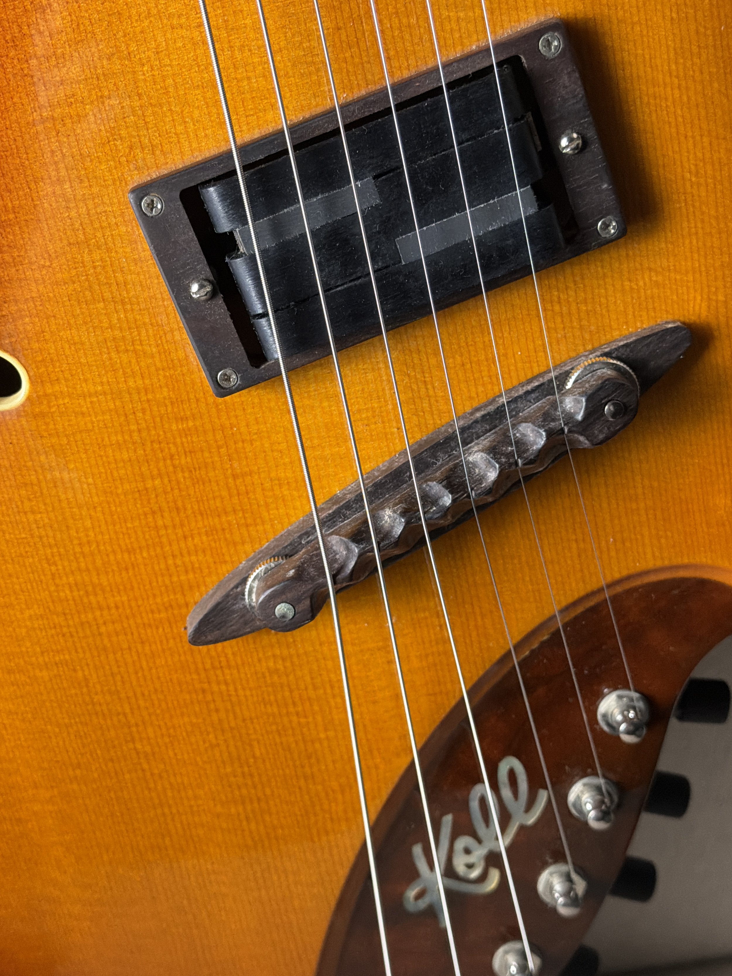 Koll RE Archtop showing bridge and pickup