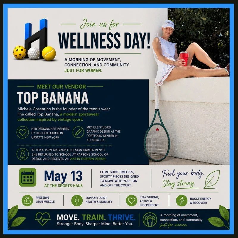 VENDOR SPOTLIGHT 🍌✨ | TOP BANANA (@hellotopbanana )

We&rsquo;re excited to welcome Top Banana to Wellness Day on May 13 at The Sports Haus 💙

Founded by Michele Cosentino, Top Banana is a modern tennis wear collection inspired by the charm of vint