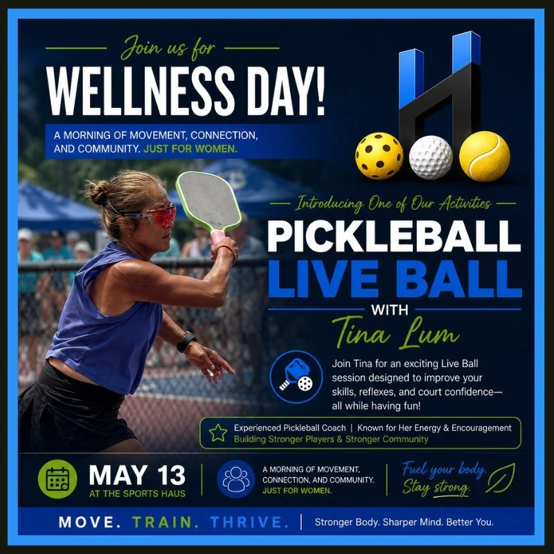 🔥 ONE OF THE FEATURED ACTIVITIES 🔥

Join us for Pickleball Live Ball with Tina Lum at our Women&rsquo;s Wellness Day on May 13 at The Sports Haus!

Tina is one of our go-to coaches at the Haus, running some of the most popular clinics and live ball