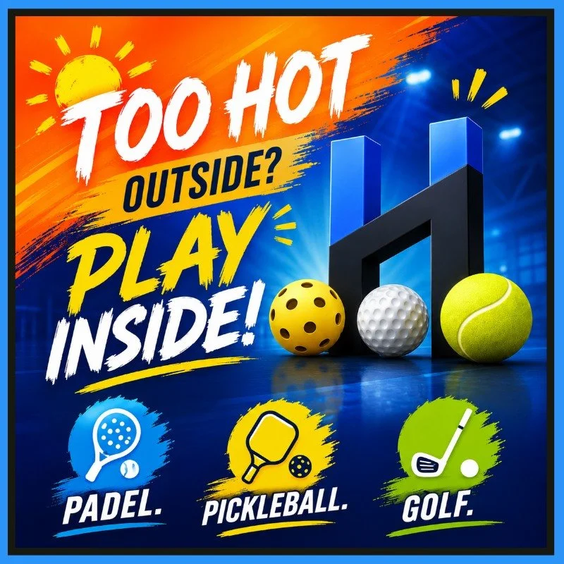☀️ TOO HOT TO PLAY OUTSIDE? 

Skip the heat and keep and join us at The Sports Haus.

Whether you are into Padel, Pickleball or Golf, we've got the perfect indoor escape with climate-controlled courts and a community that's always ready to play.

No 