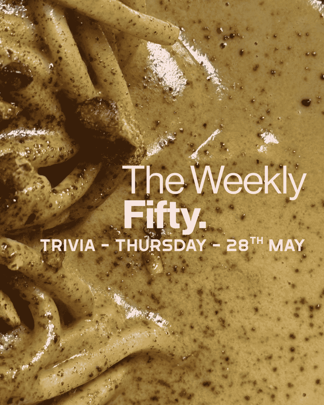 A promotional poster for trivia at a bar or restaurant, featuring a background photo of people socializing indoors, with text announcing trivia events on Redfern Street, last Monday of every month.