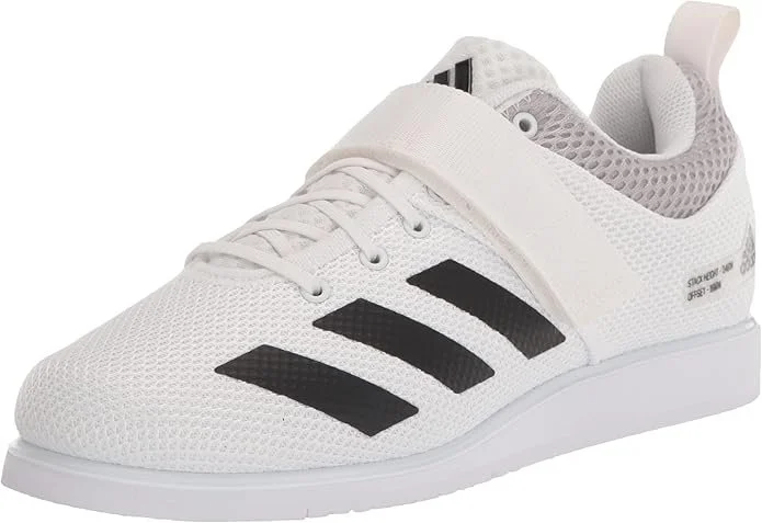 A white athletic sneaker with black stripes and a velcro strap, featuring a breathable mesh upper and a cushioned sole.