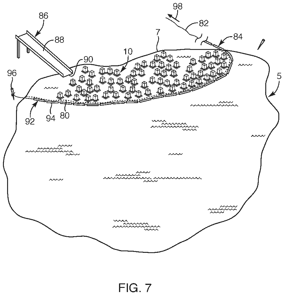 A diagram of an offshore oil drilling platform situated in the water, with various components labeled, including the platform structure, support columns, and surrounding water.