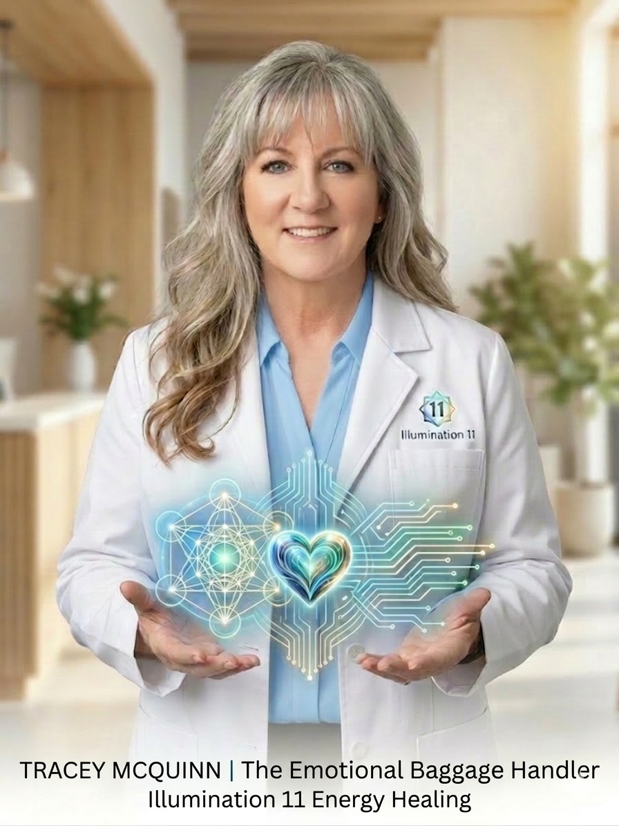 Tracey McQuinn, The Emotional Baggage Handler, practicing Emotion Code energy healing to release trapped emotions at Illumination 11 Energy Healing.