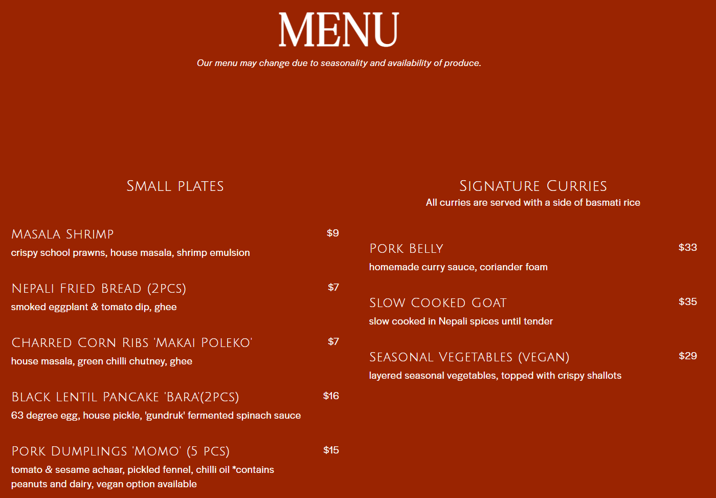 Food Menu