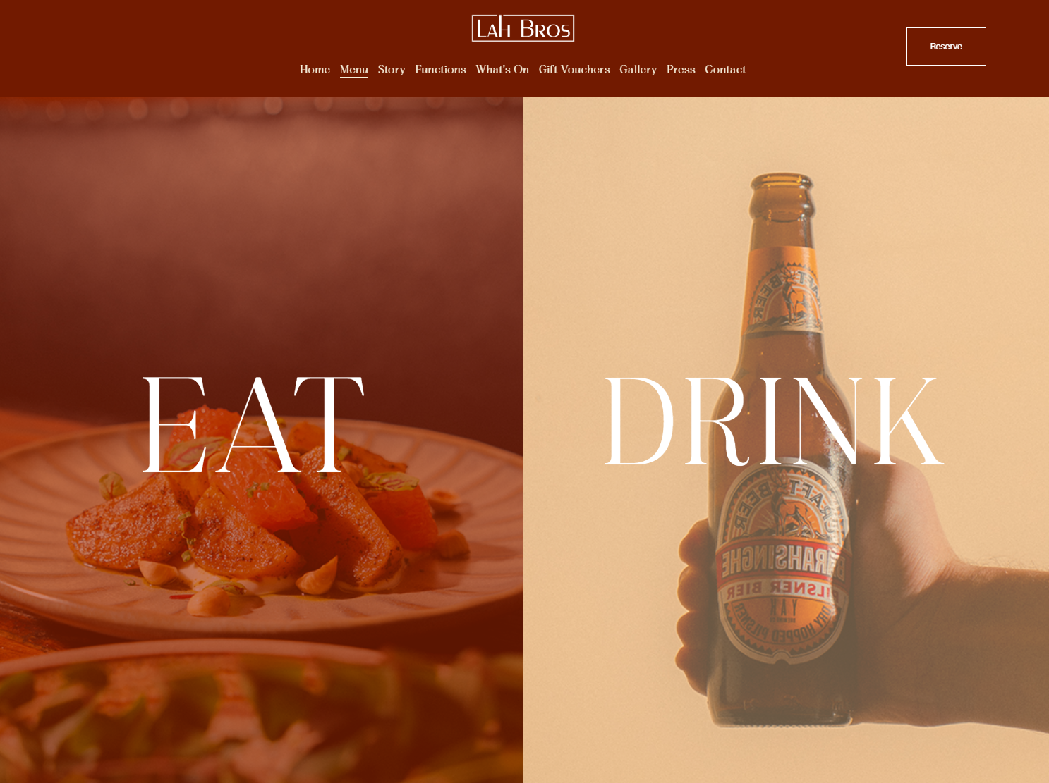 Menu landing page