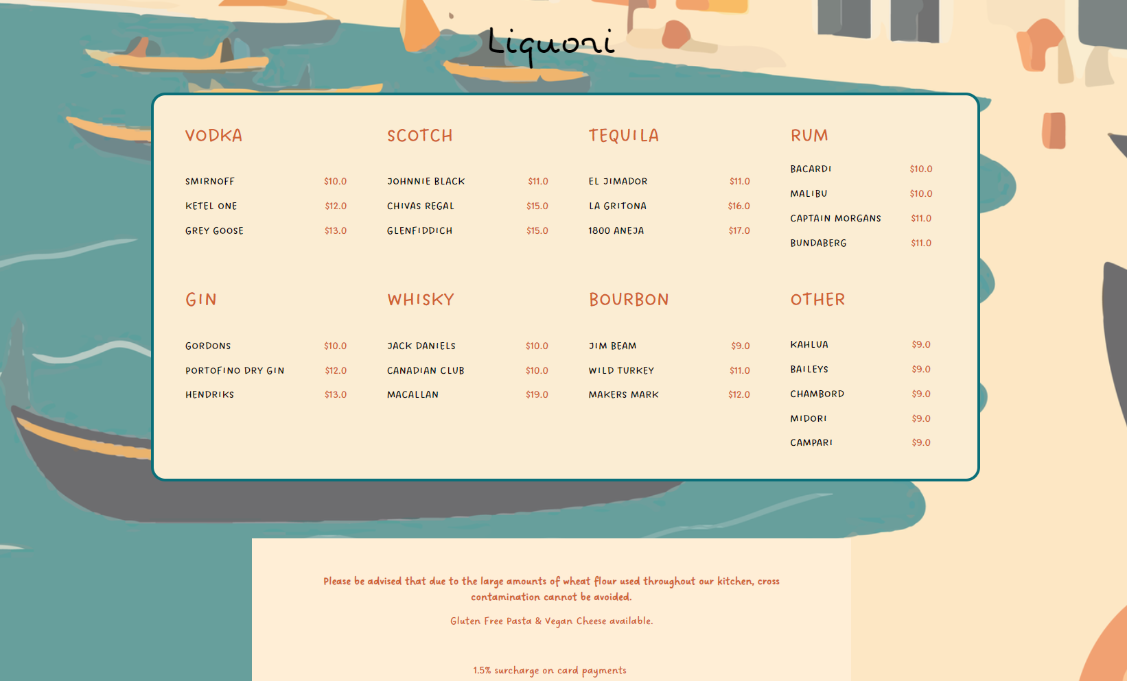 Drink menu